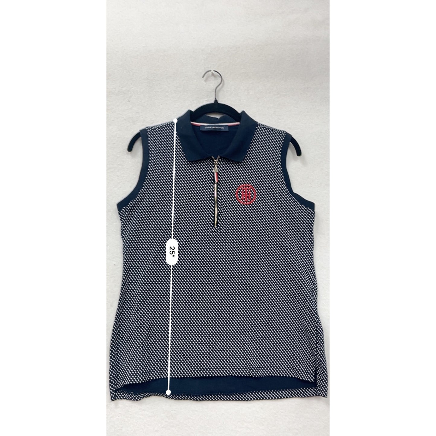 Tommy Hilfiger Womens Navy Polka Dot Sleeveless Zip Polo Vest #6818