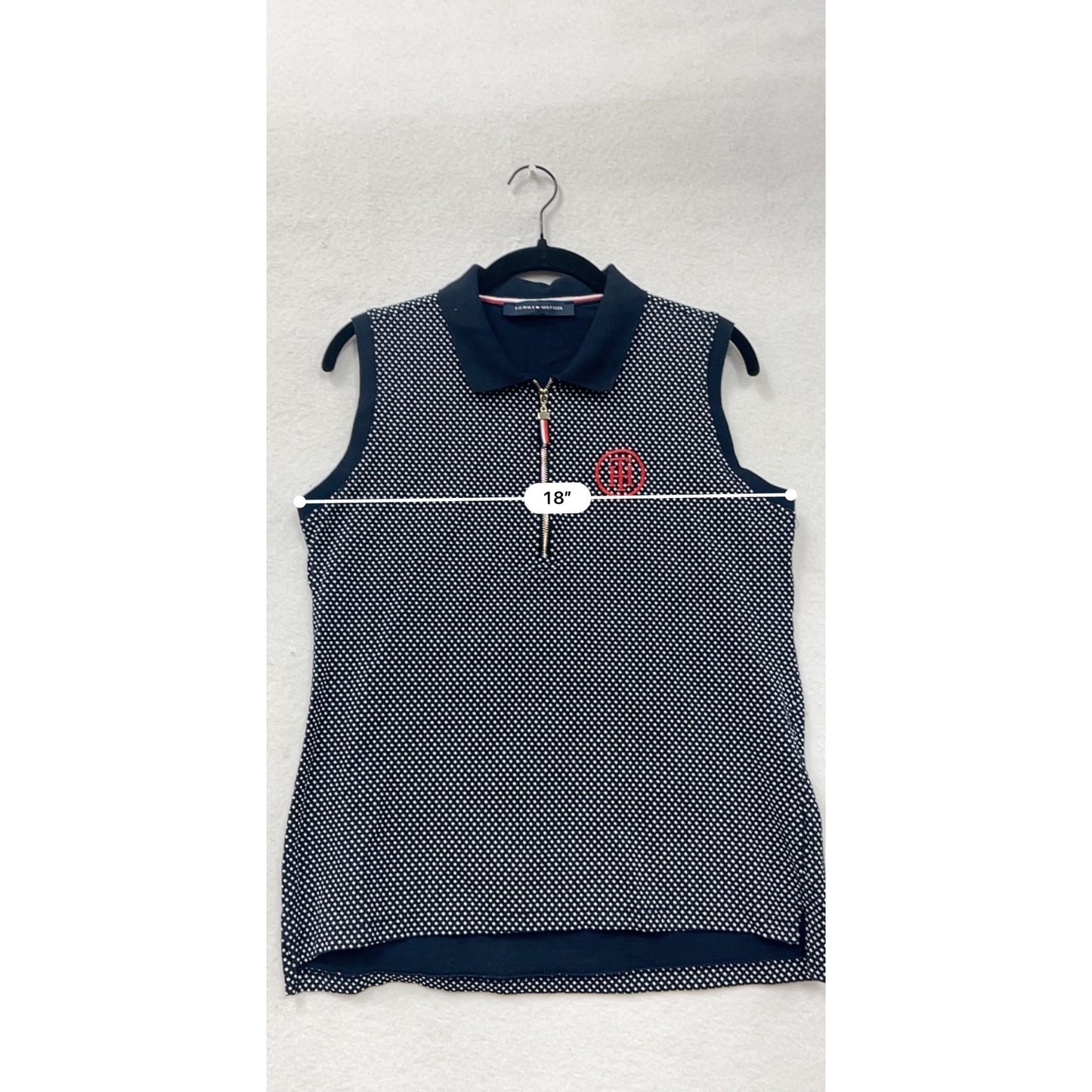 Tommy Hilfiger Womens Navy Polka Dot Sleeveless Zip Polo Vest #6818