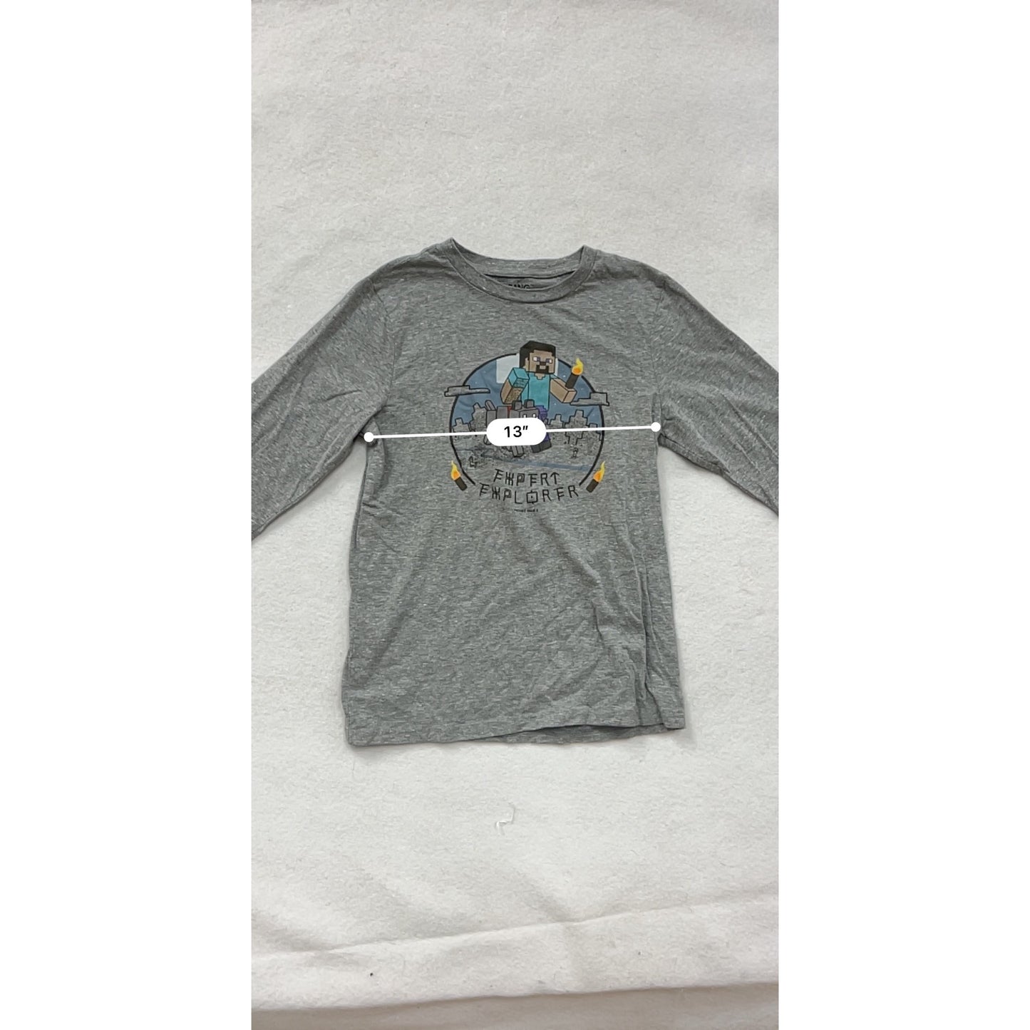 Minecraft Expert Explorer Boys Long Sleeve T-Shirt Gray LG (14/16) By Mojang #6731