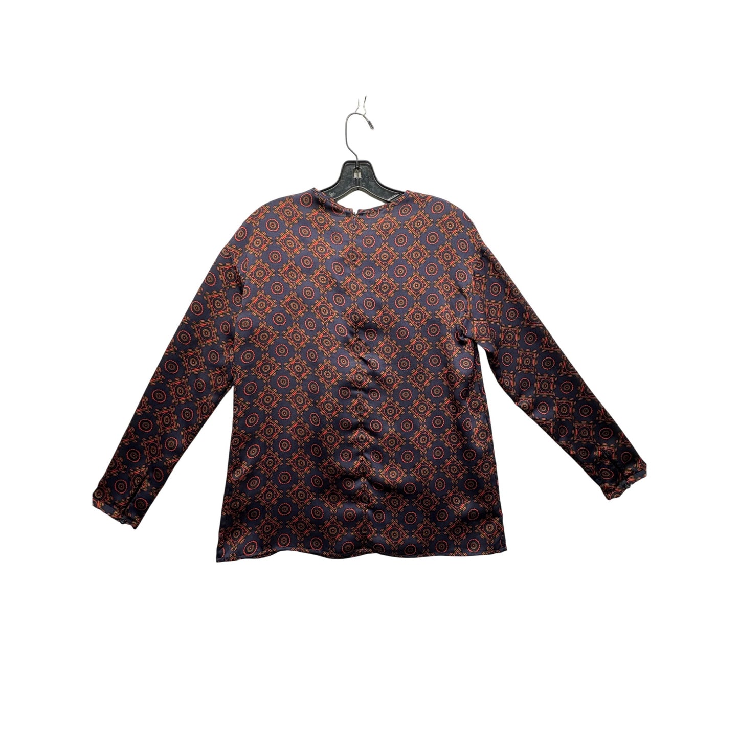 Club Monaco XS Navy & Red Geometric Print Long Sleeve Blouse #7520