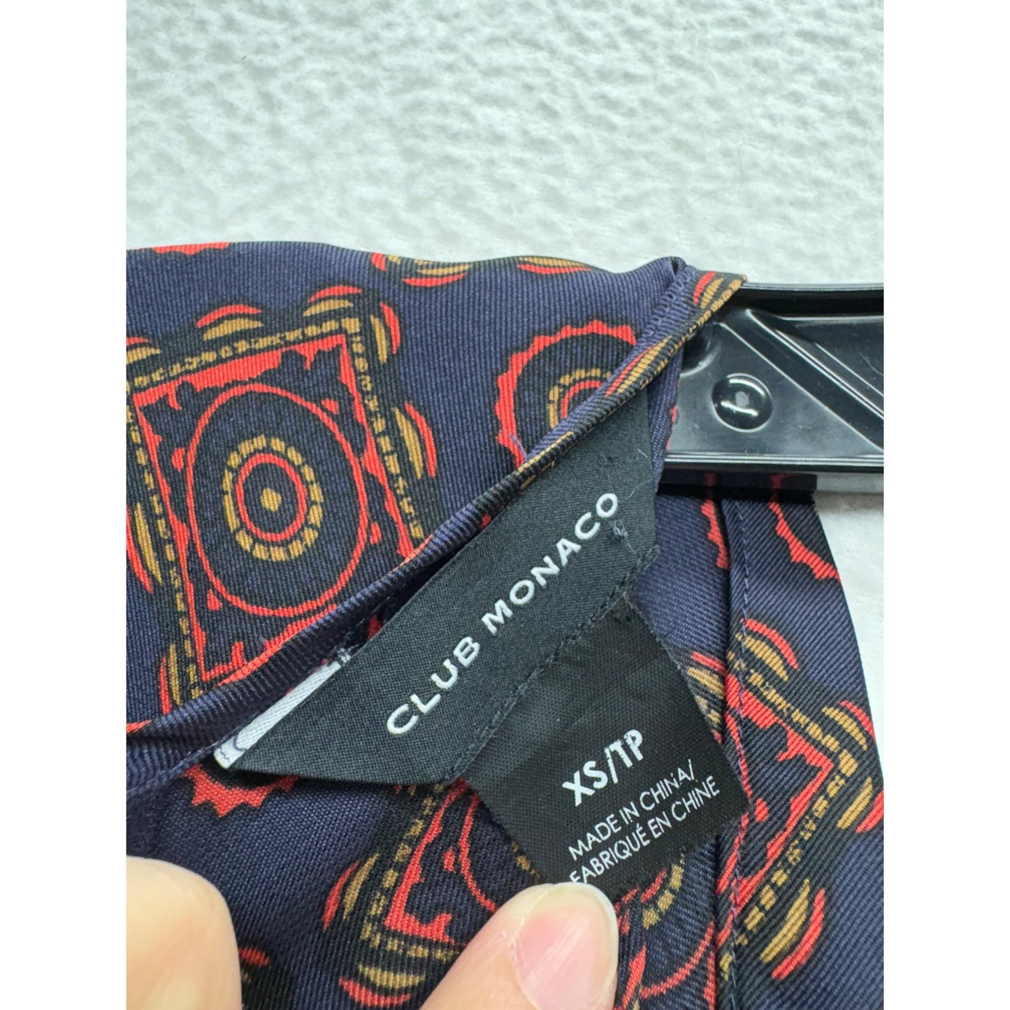 Club Monaco XS Navy & Red Geometric Print Long Sleeve Blouse #7520