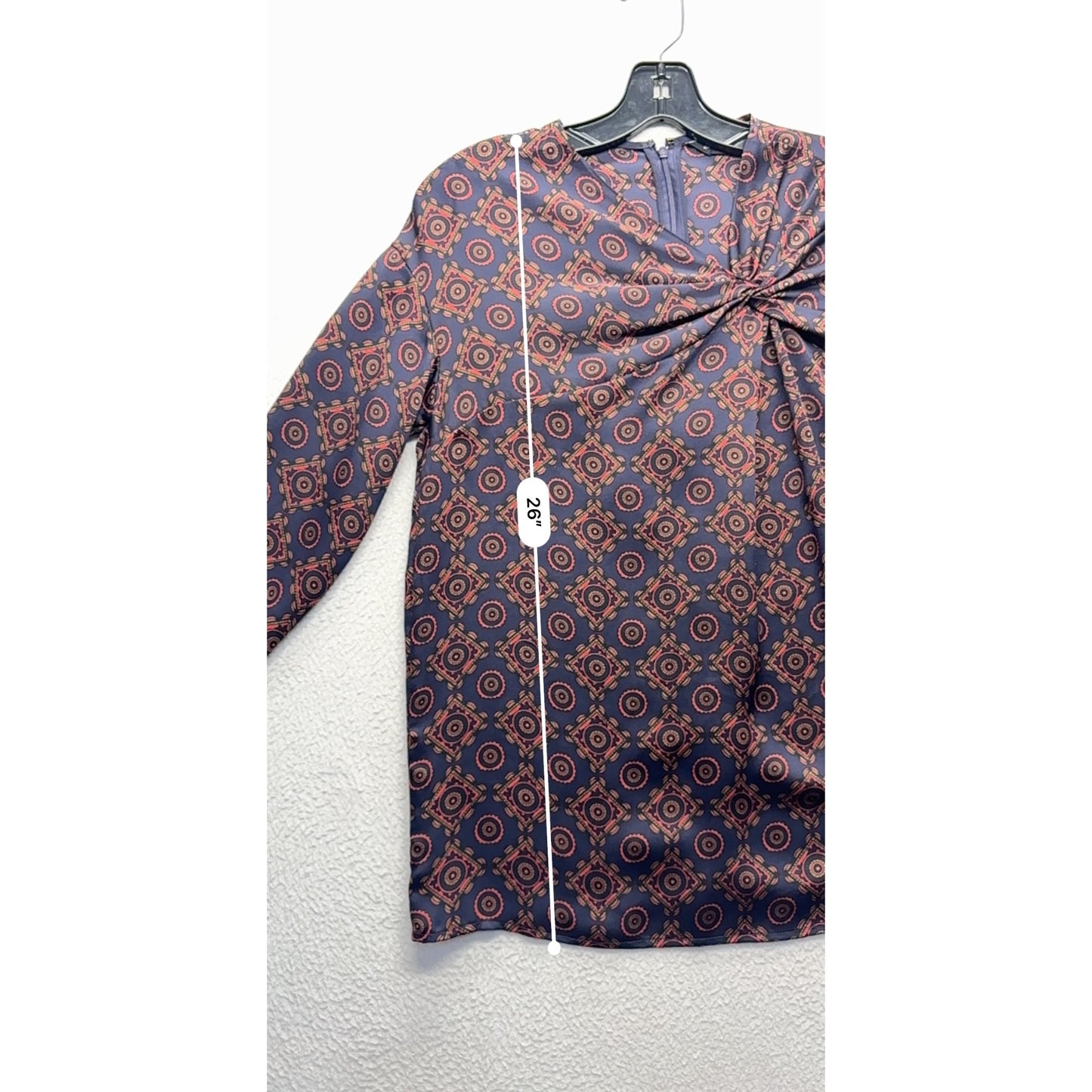 Club Monaco XS Navy & Red Geometric Print Long Sleeve Blouse #7520