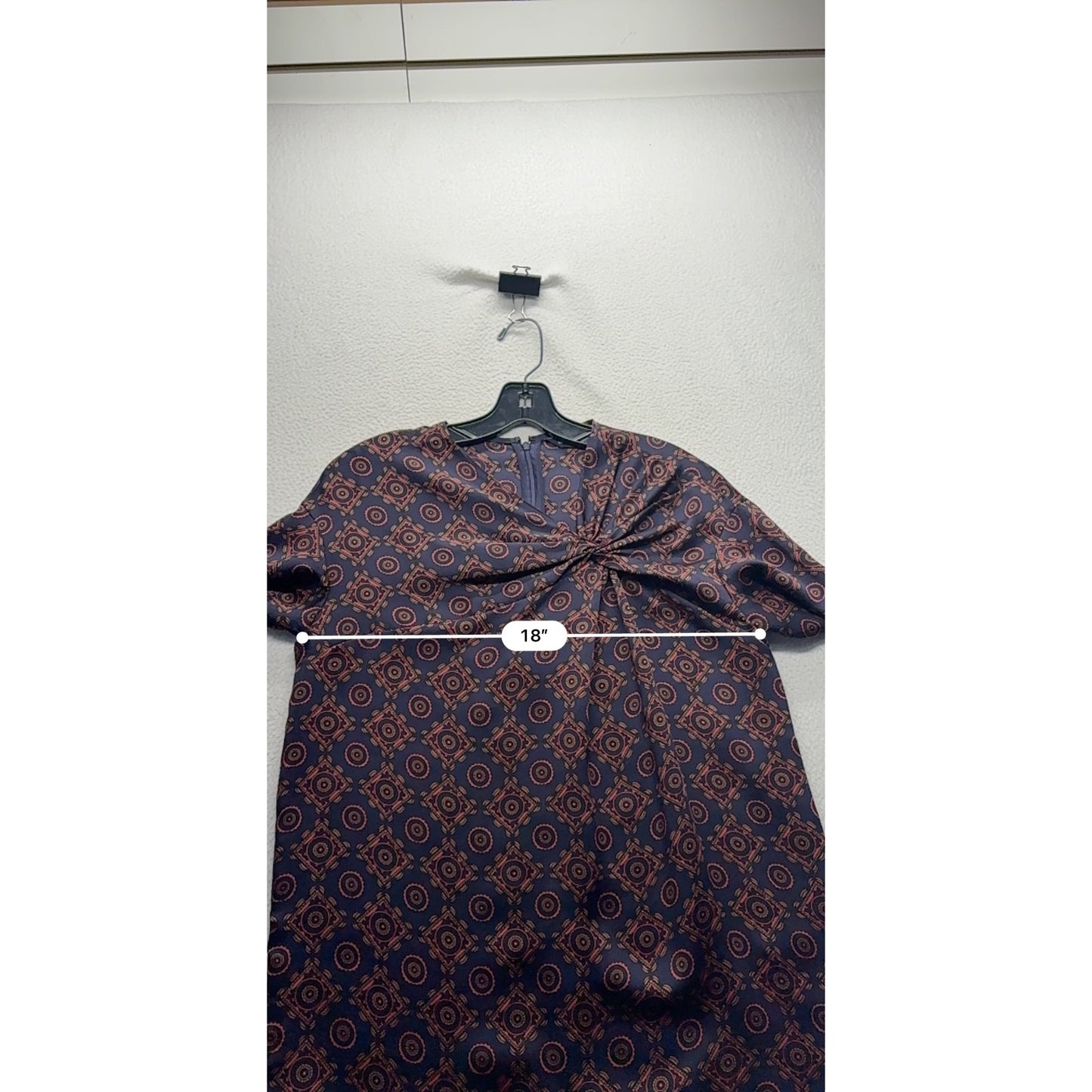 Club Monaco XS Navy & Red Geometric Print Long Sleeve Blouse #7520