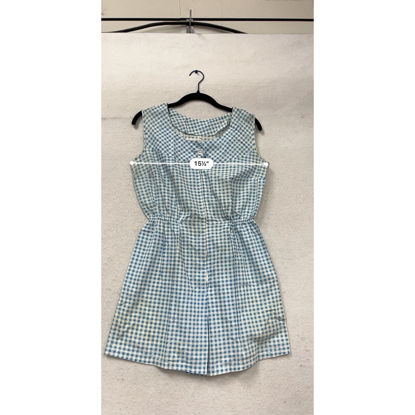 Vintage-Style Blue & White Gingham Sleeveless Romper #638A