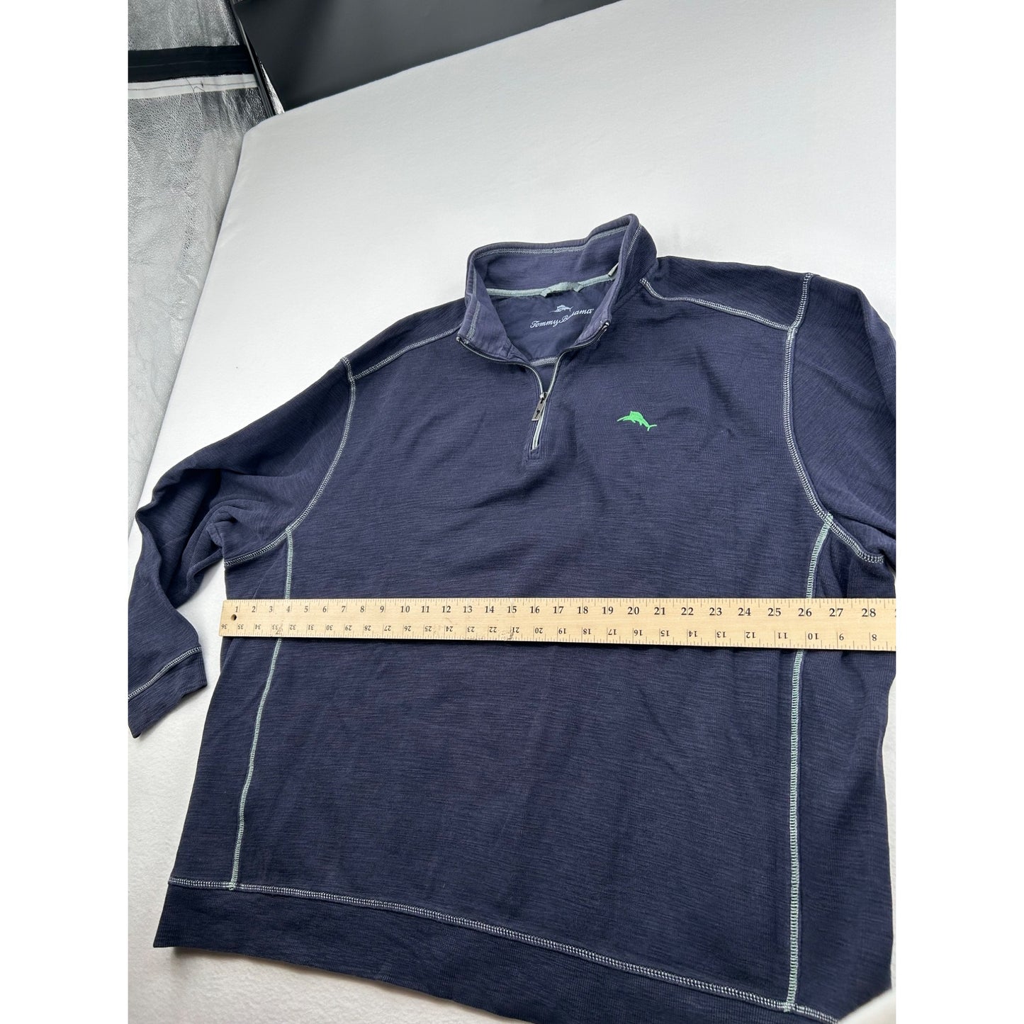 Tommy Bahama 3XL Navy 1/4 Zip Pullover Sweatshirt With Green Marlin Logo #6443