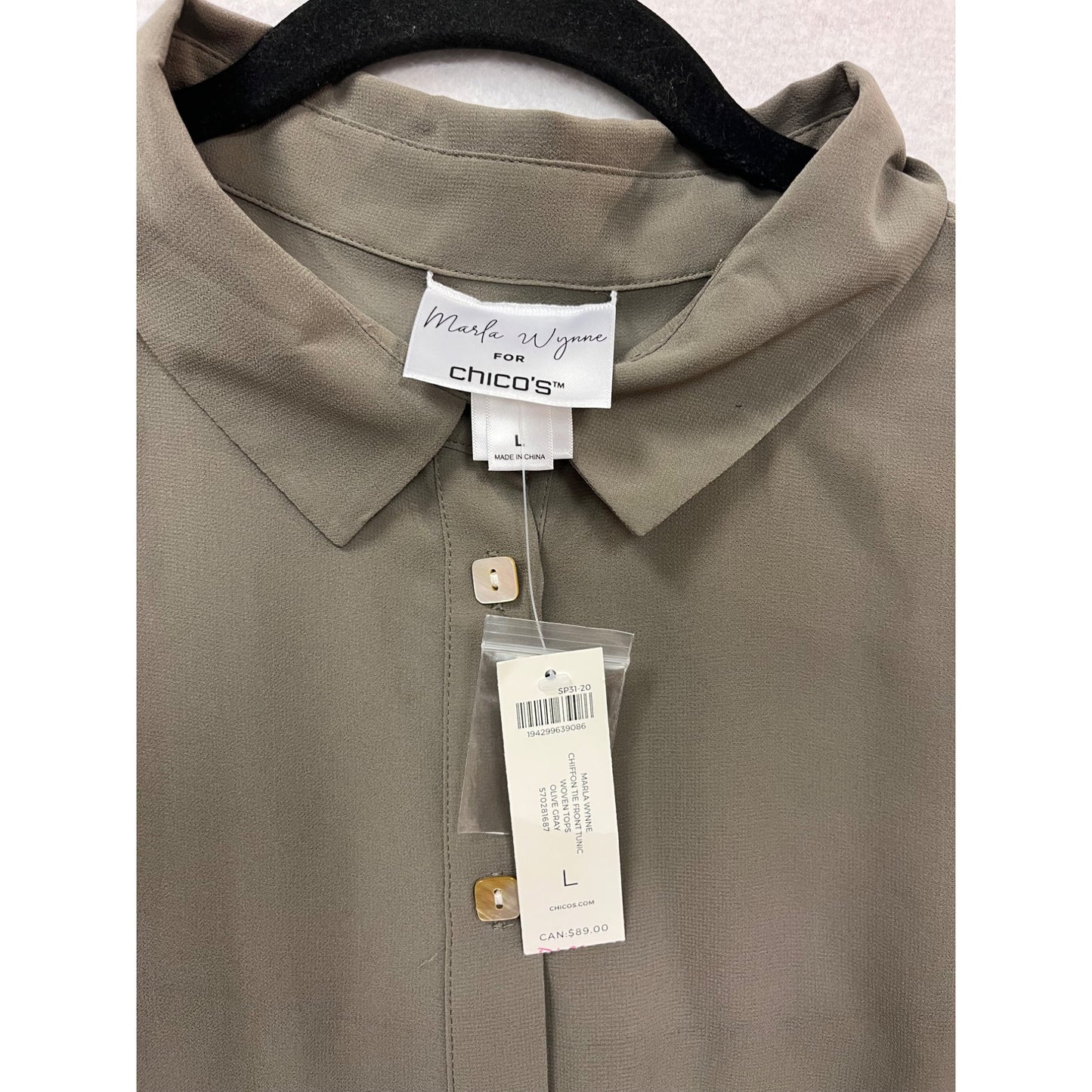 Chicos Mark Wynne Taupe Button-Up Shirt Dress L #884A