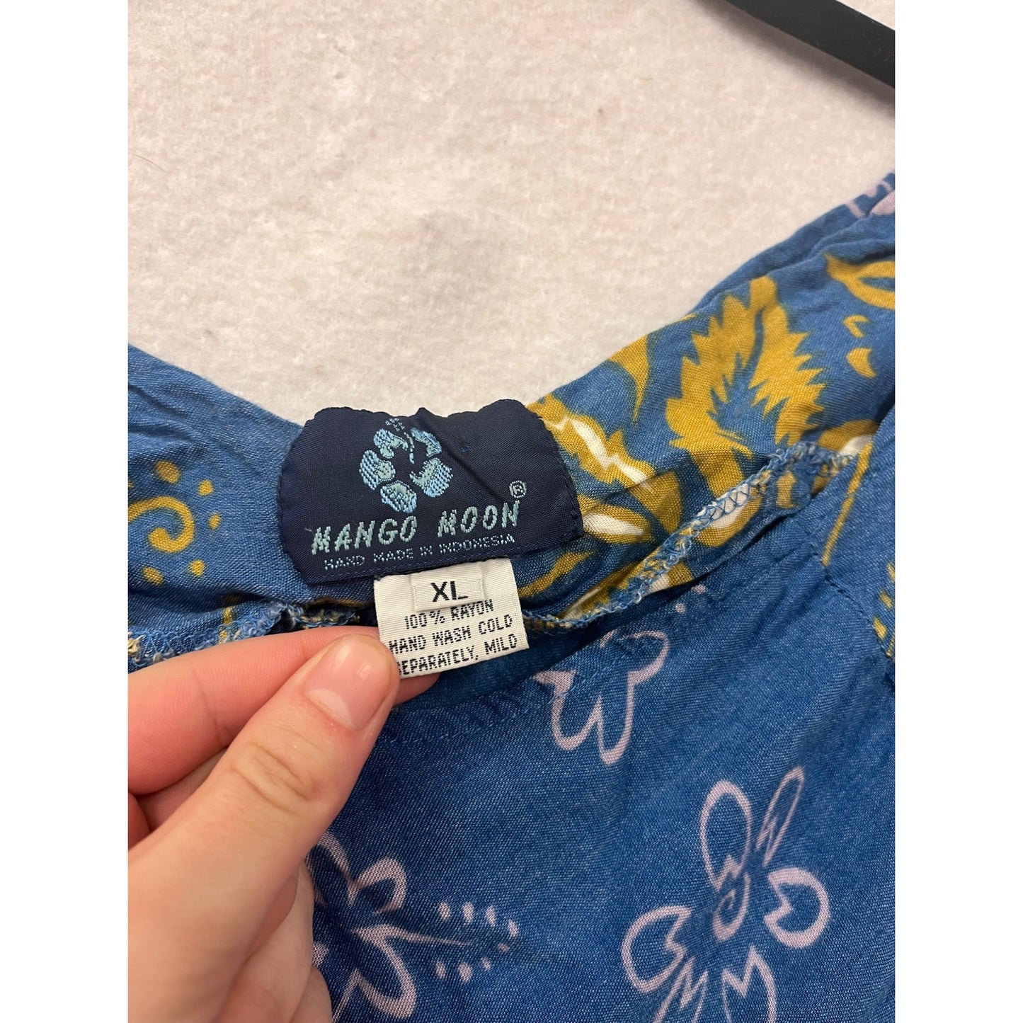 Womens XL Mango Moon Blue & Yellow Floral Dress #8186