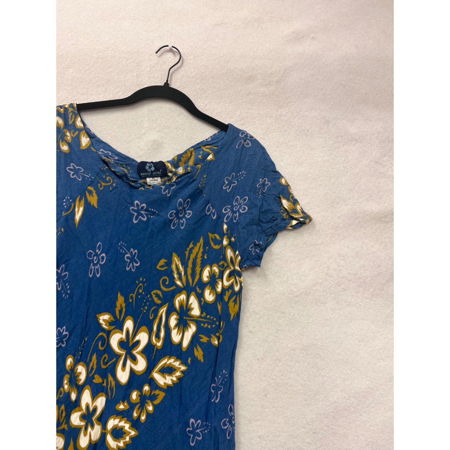 Womens XL Mango Moon Blue & Yellow Floral Dress #8186