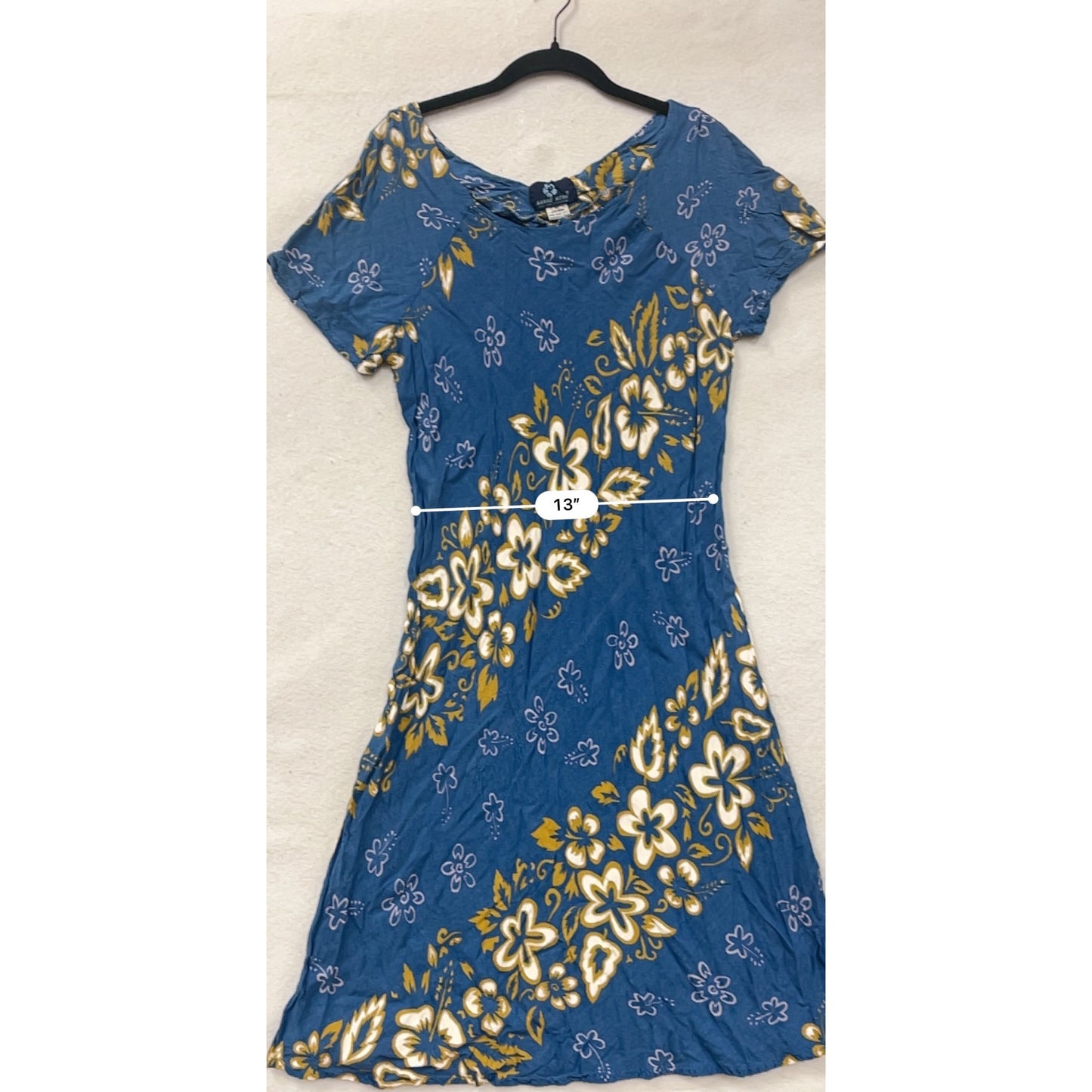 Womens XL Mango Moon Blue & Yellow Floral Dress #8186