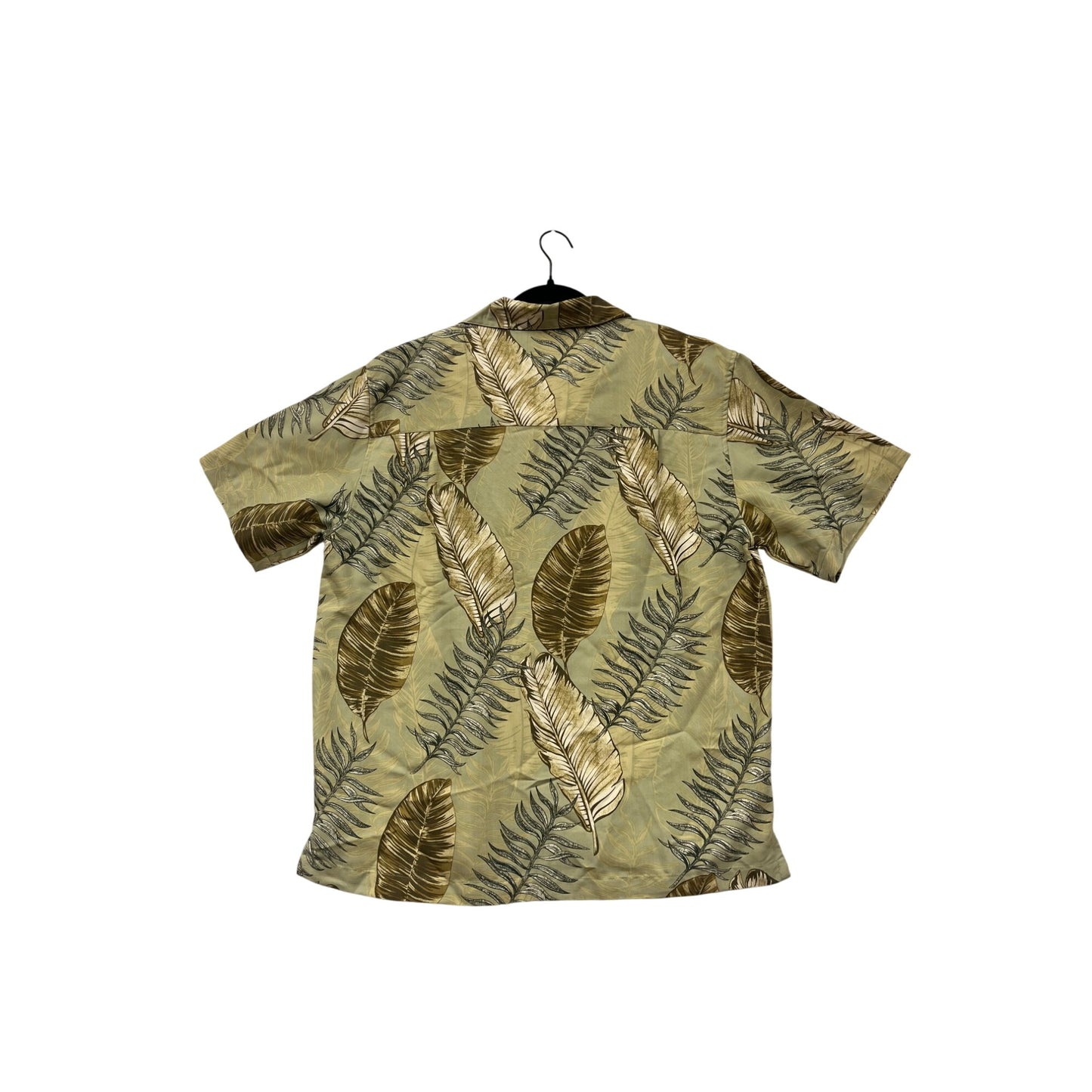 St Johns Bay Mens Large Island Style Button-Up Short Sleeve Shirt Green Tropical Leaf Print #6775