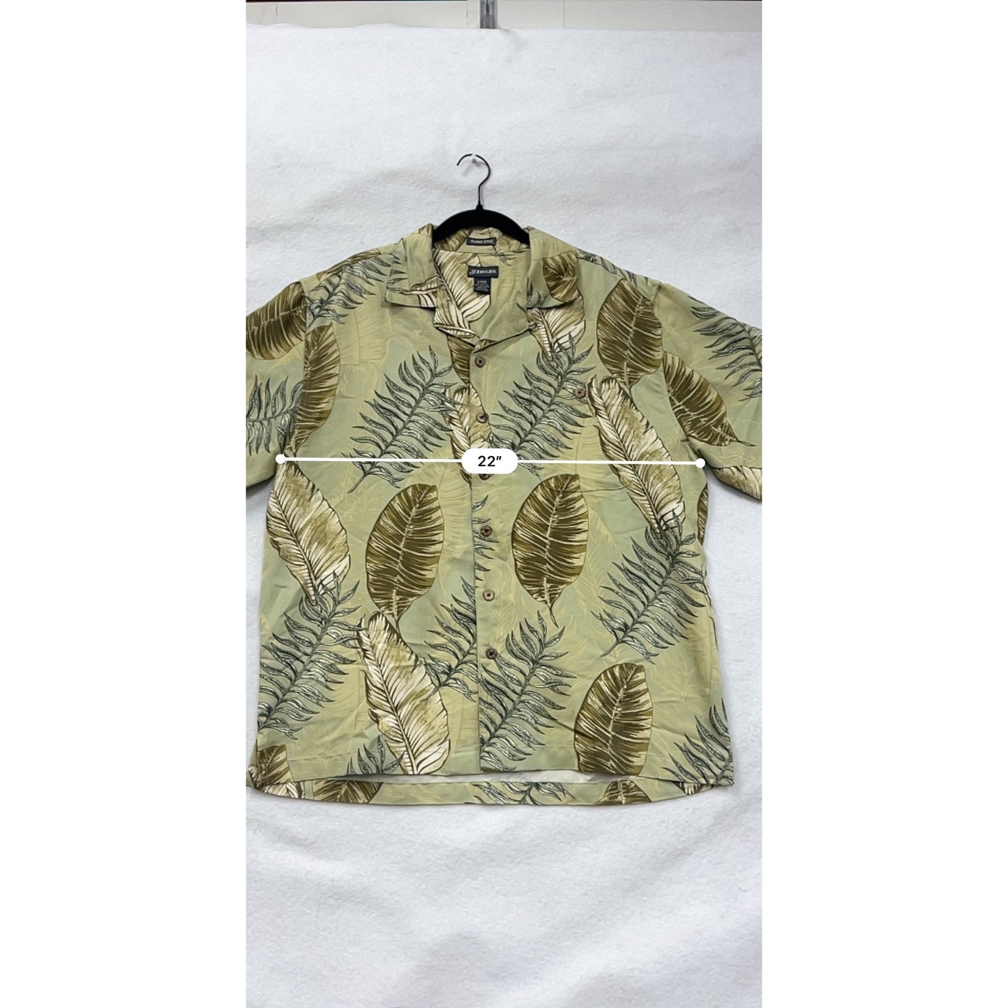 St Johns Bay Mens Large Island Style Button-Up Short Sleeve Shirt Green Tropical Leaf Print #6775