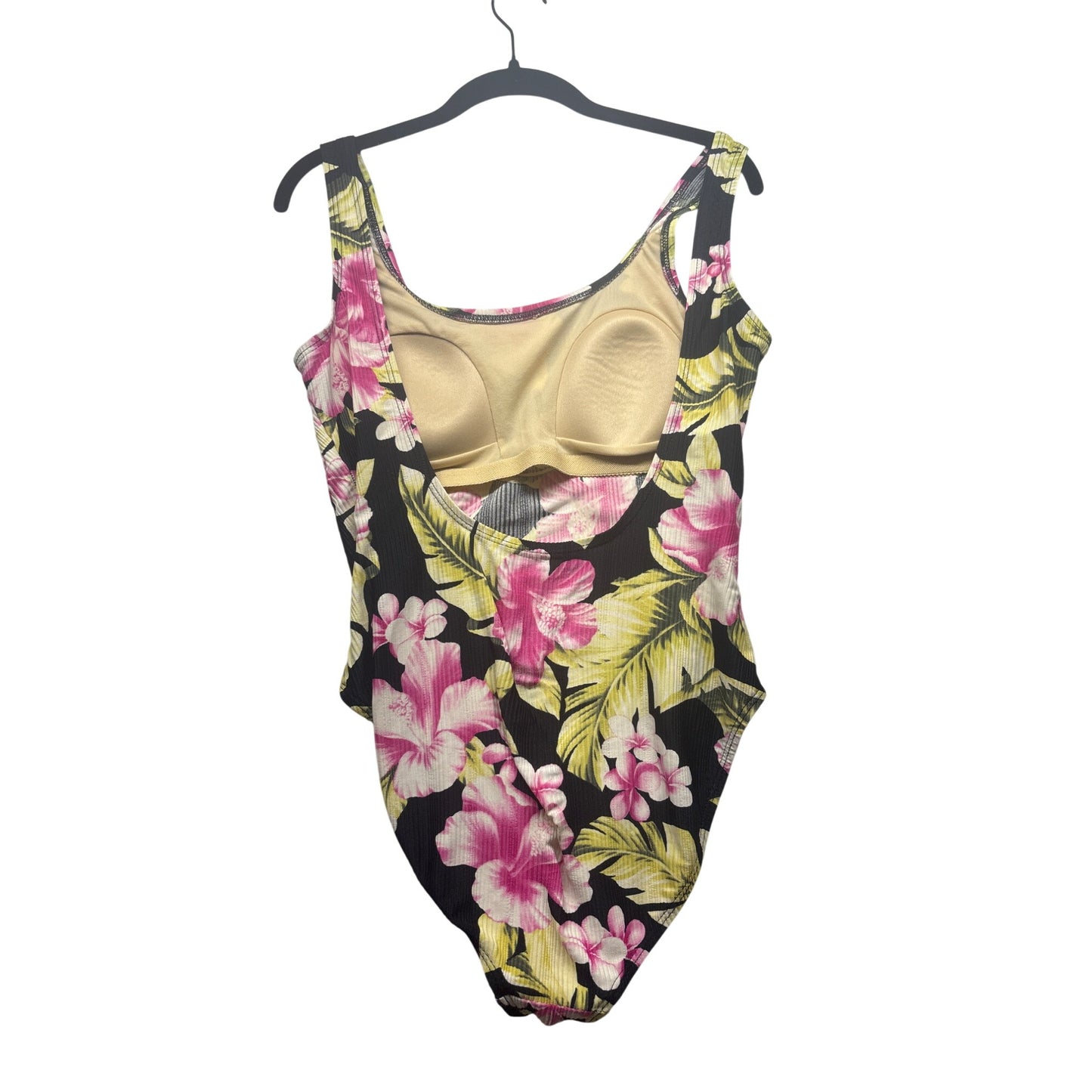 Vintage Hawaiian Floral One-Piece Swimsuit With Padded Cups & Scoop Back #6090