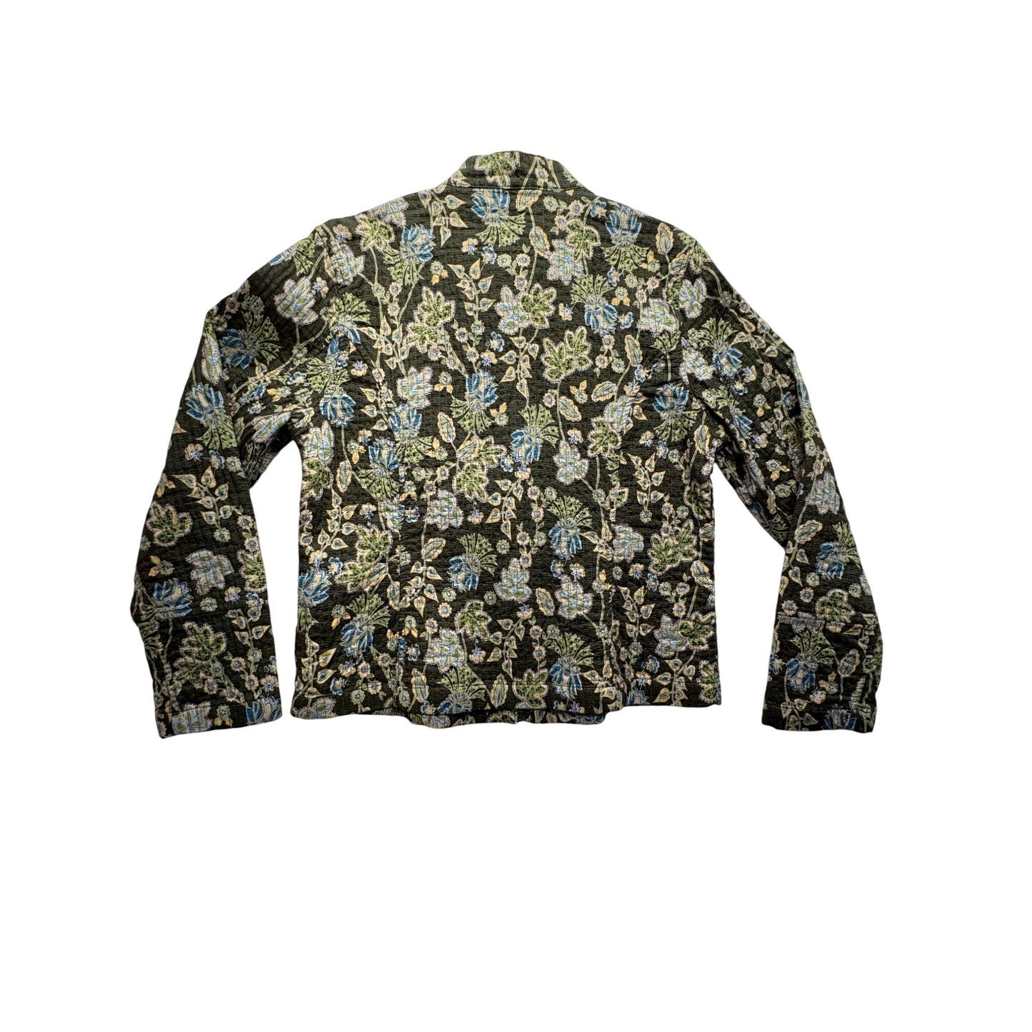 Christopher & Banks Floral Quilted Zip-Up Green Blazer #7691