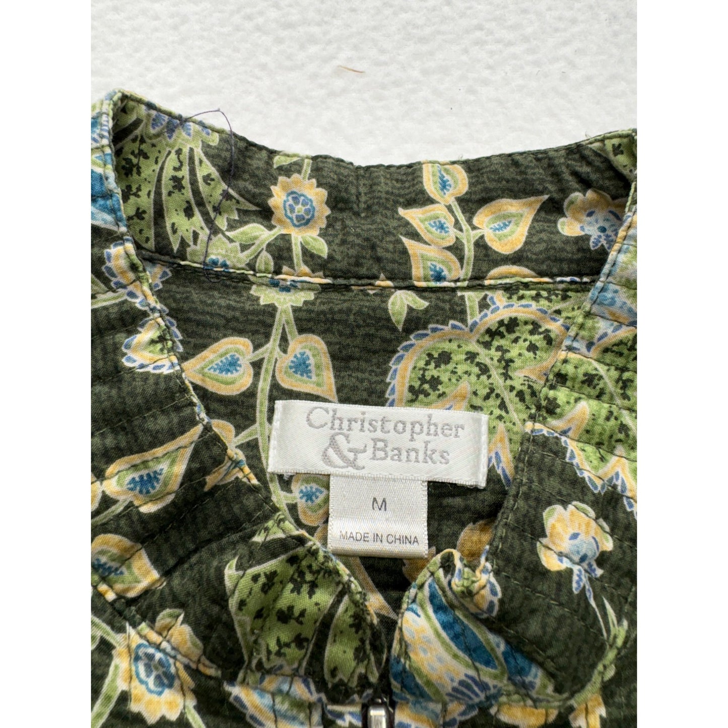 Christopher & Banks Floral Quilted Zip-Up Green Blazer #7691