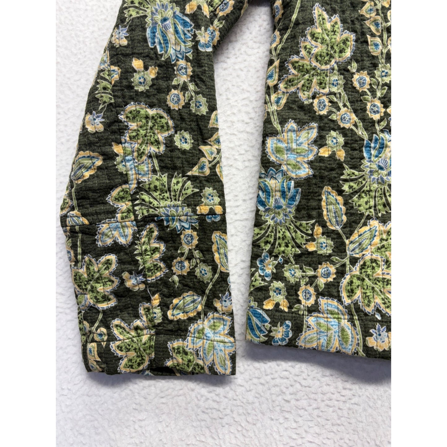 Christopher & Banks Floral Quilted Zip-Up Green Blazer #7691