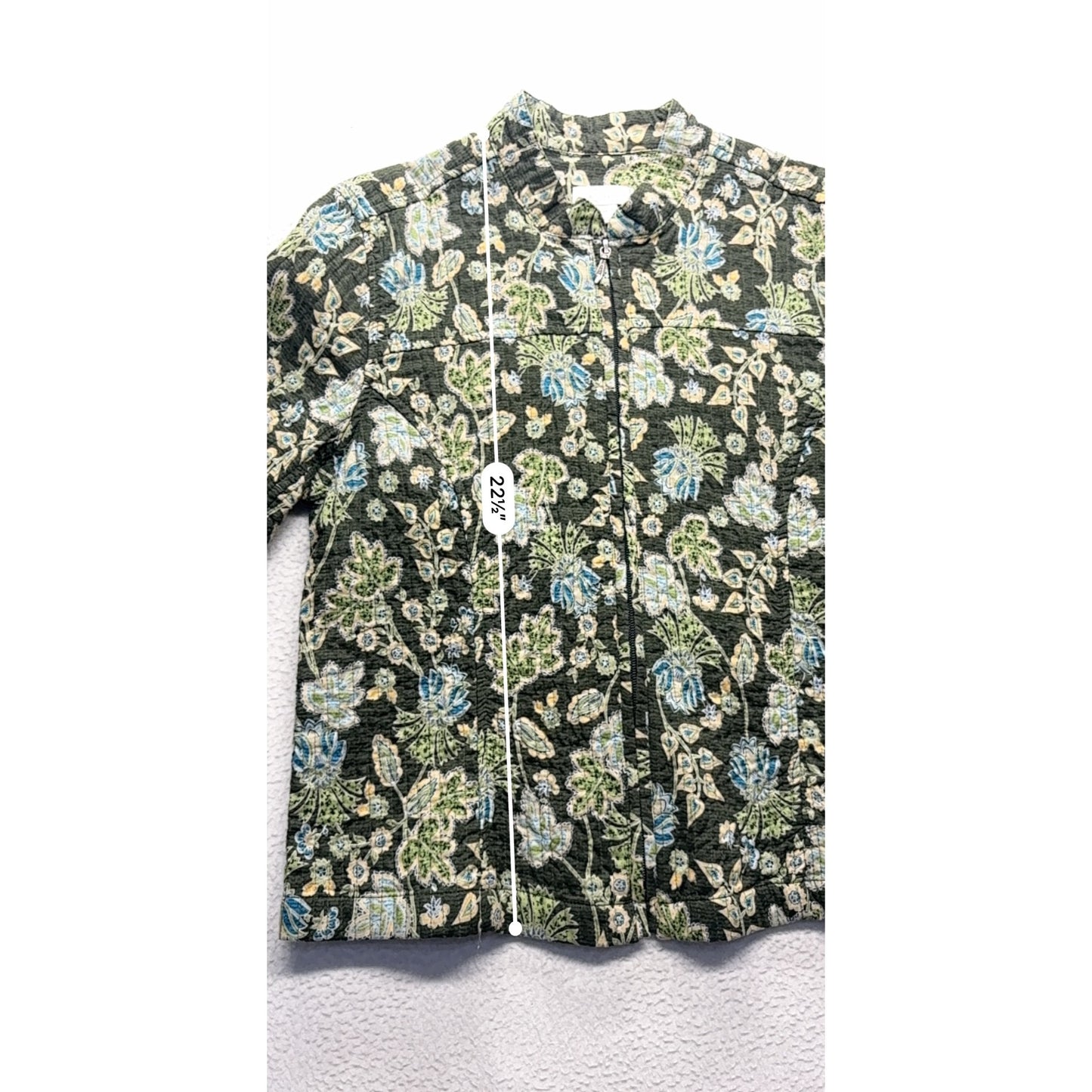 Christopher & Banks Floral Quilted Zip-Up Green Blazer #7691