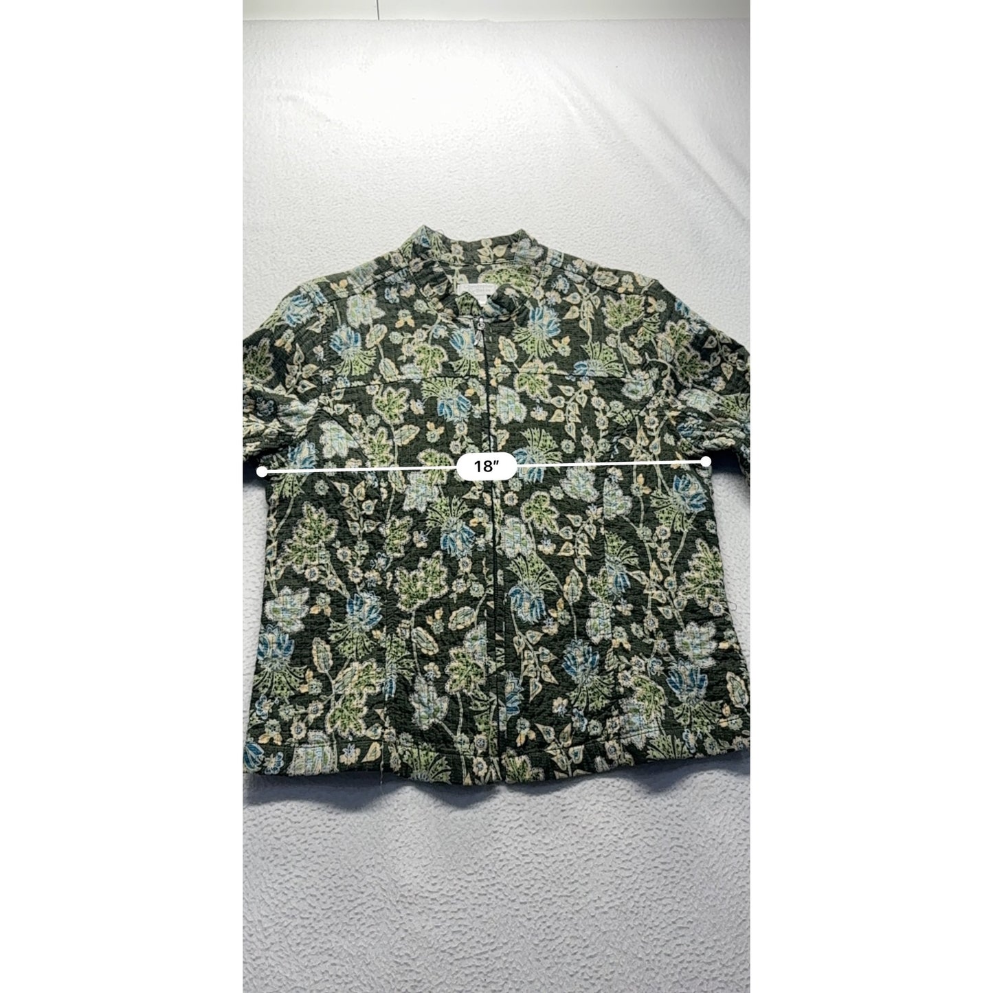 Christopher & Banks Floral Quilted Zip-Up Green Blazer #7691