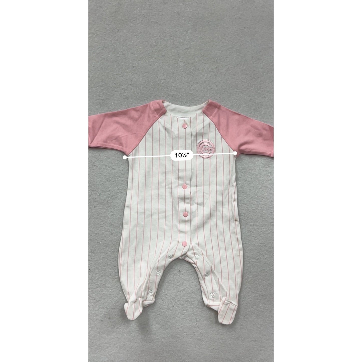 Chicago Cubs Baby Romper 0/3M Pink & White Striped #8841