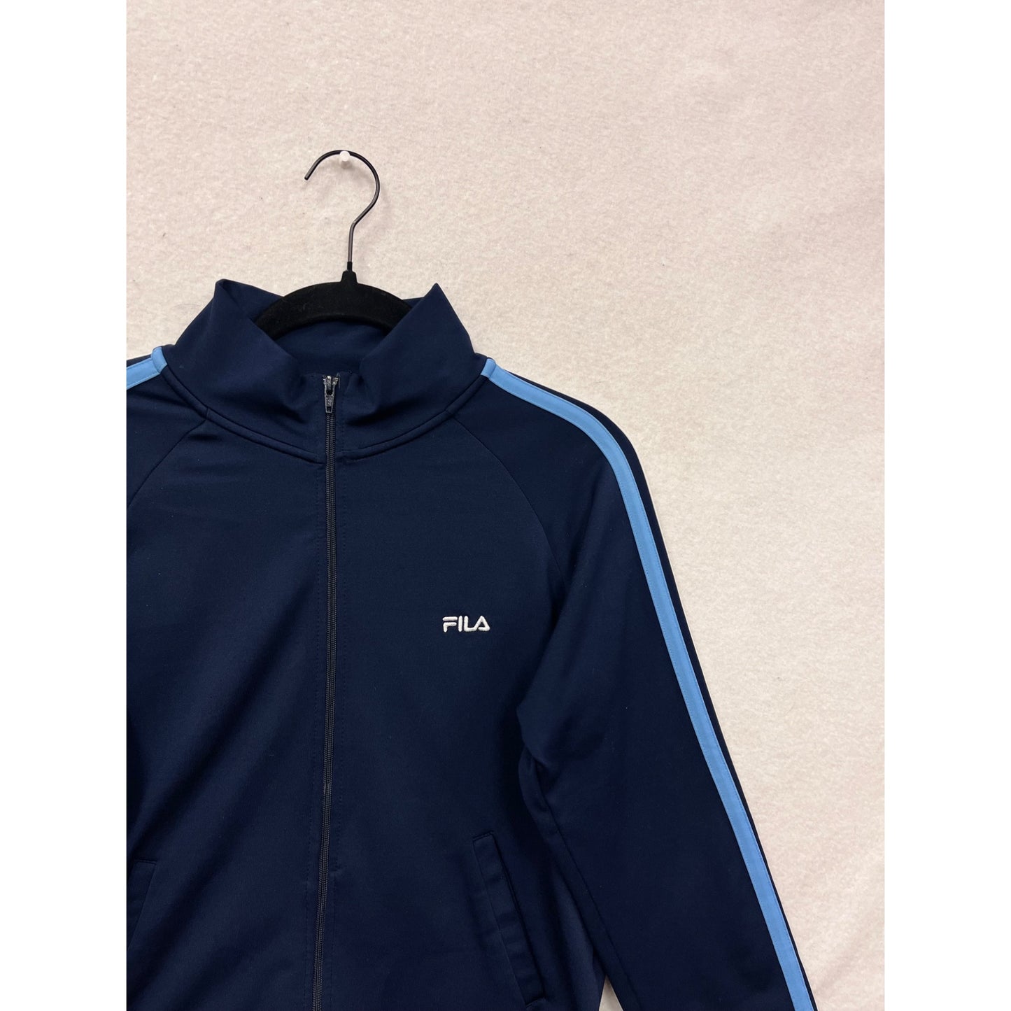 Fila Womens Navy Track Jacket W/ White & Light Blue Stripes #8209
