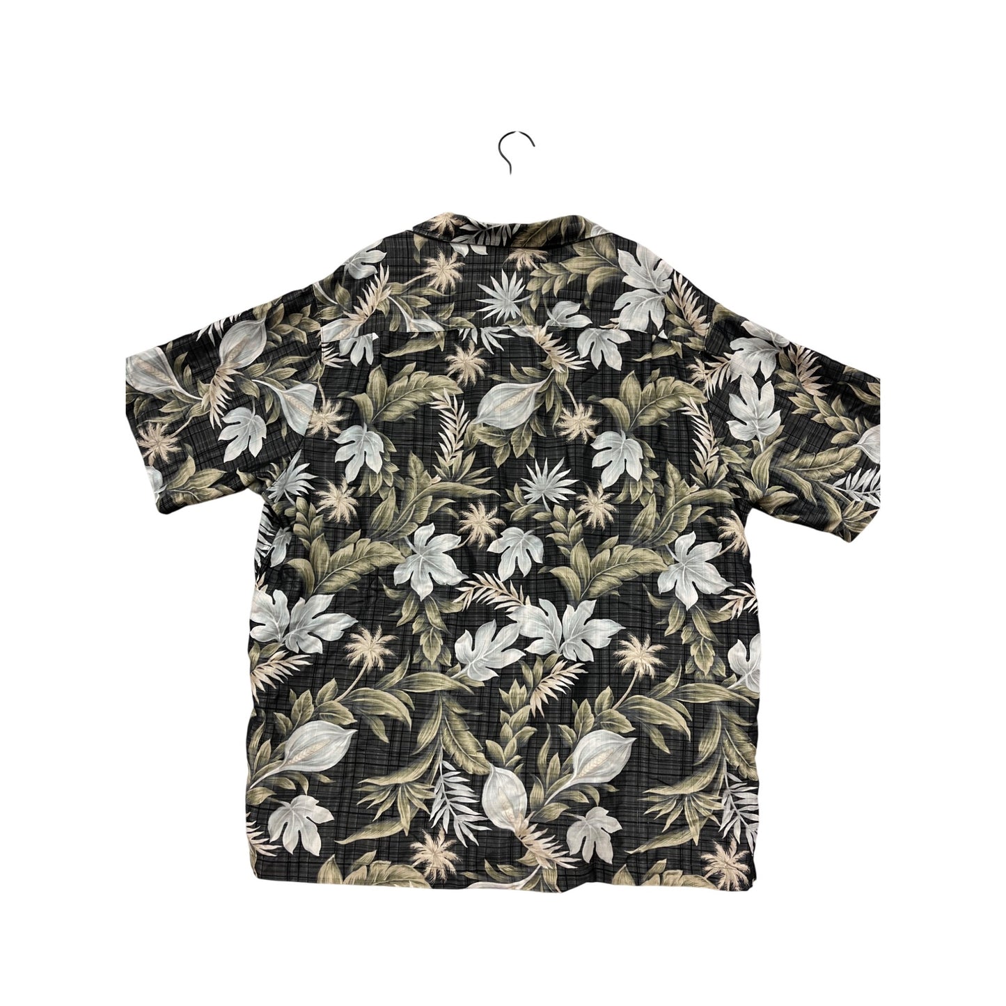 Mens 2XT Black Hawaiian Shirt With Tropical Leaf Print & Button-Down Front #6583