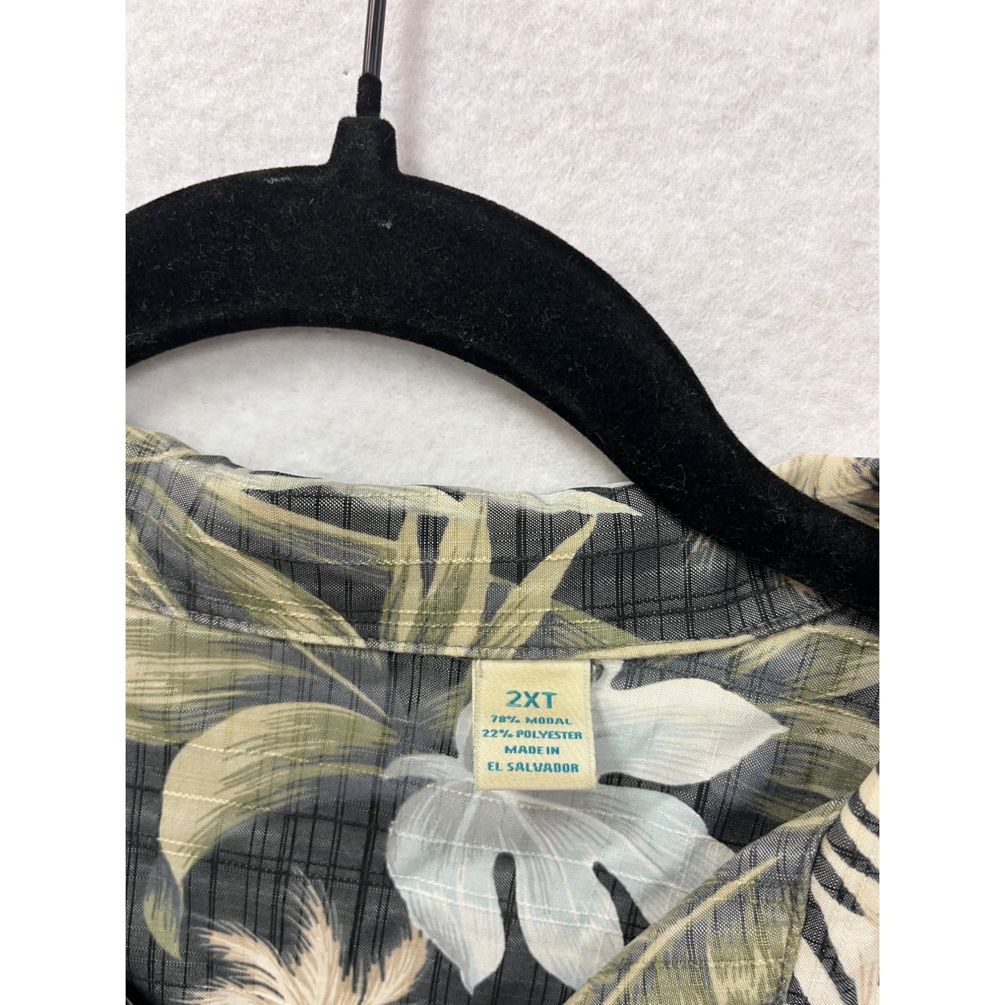 Mens 2XT Black Hawaiian Shirt With Tropical Leaf Print & Button-Down Front #6583