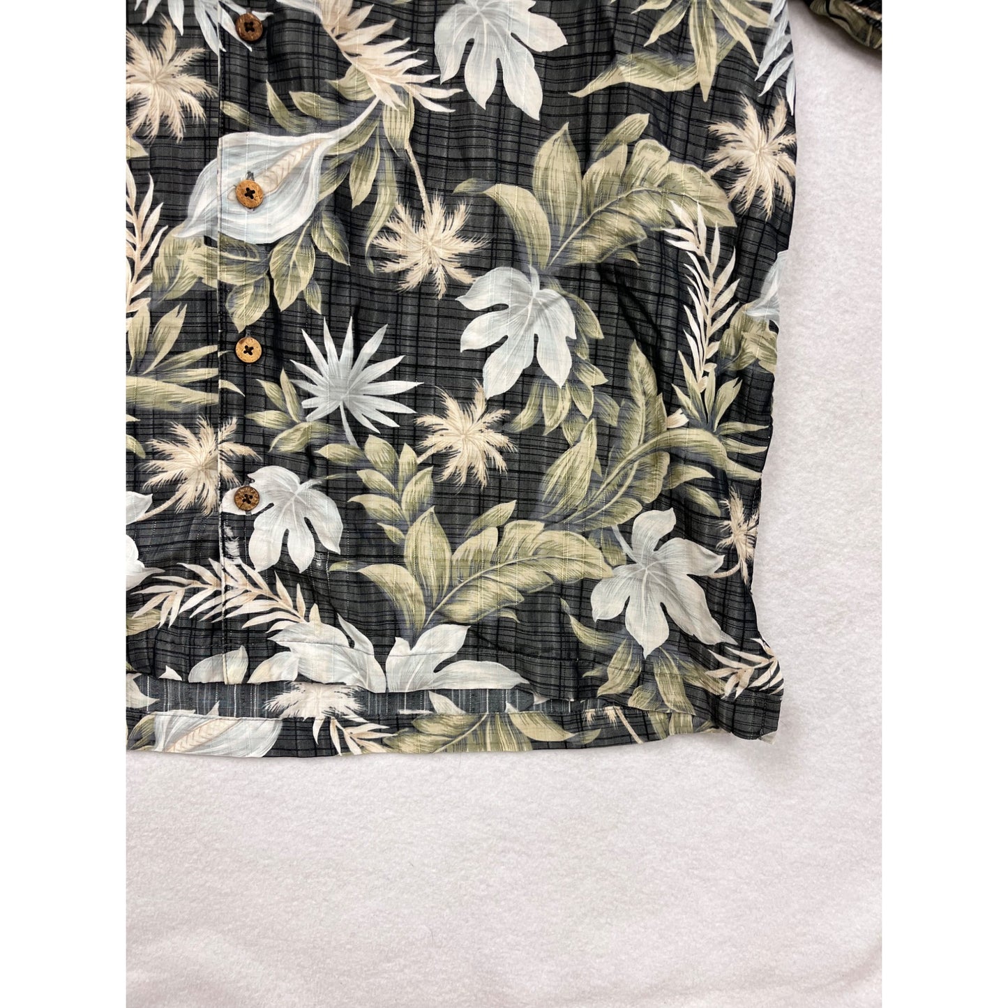 Mens 2XT Black Hawaiian Shirt With Tropical Leaf Print & Button-Down Front #6583