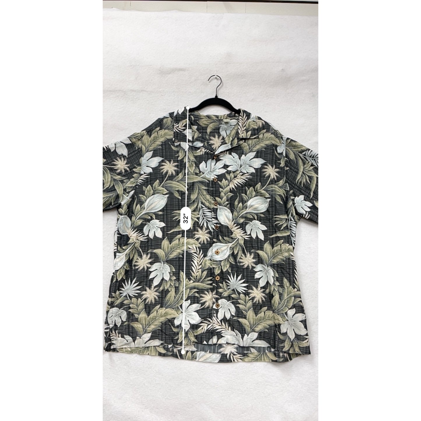 Mens 2XT Black Hawaiian Shirt With Tropical Leaf Print & Button-Down Front #6583