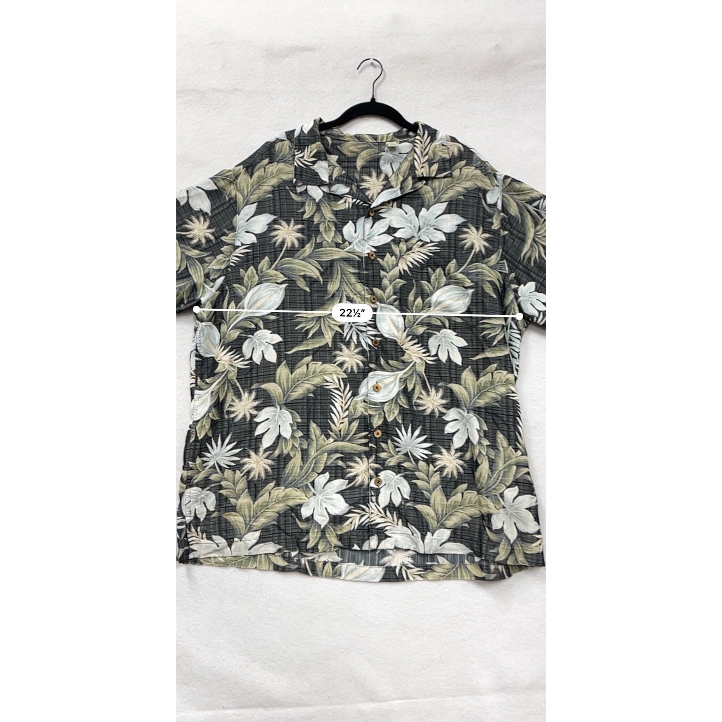Mens 2XT Black Hawaiian Shirt With Tropical Leaf Print & Button-Down Front #6583