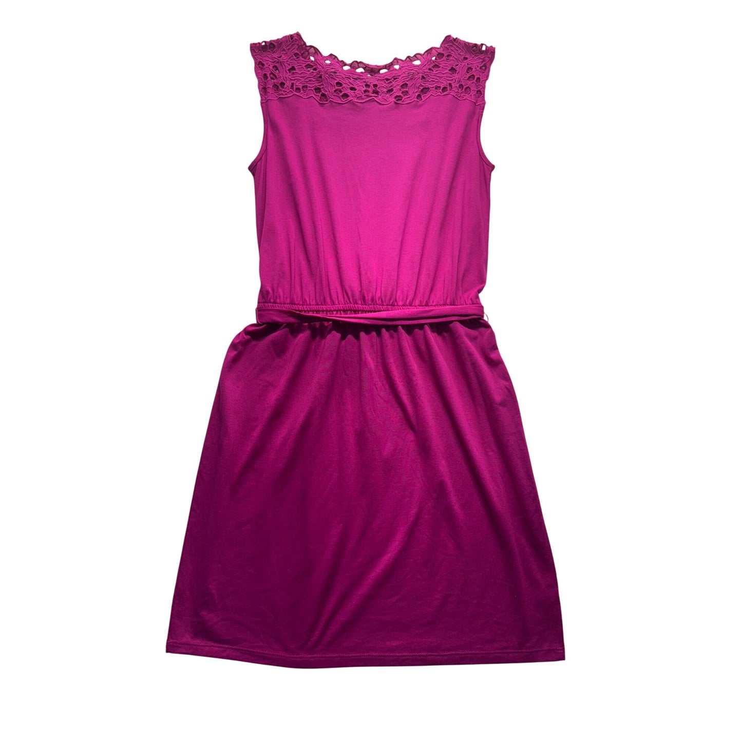 Loft Sleeveless Magenta Dress With Lace Detail & Belt #9140