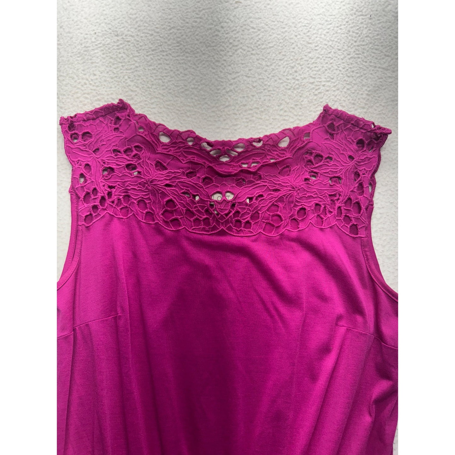 Loft Sleeveless Magenta Dress With Lace Detail & Belt #9140