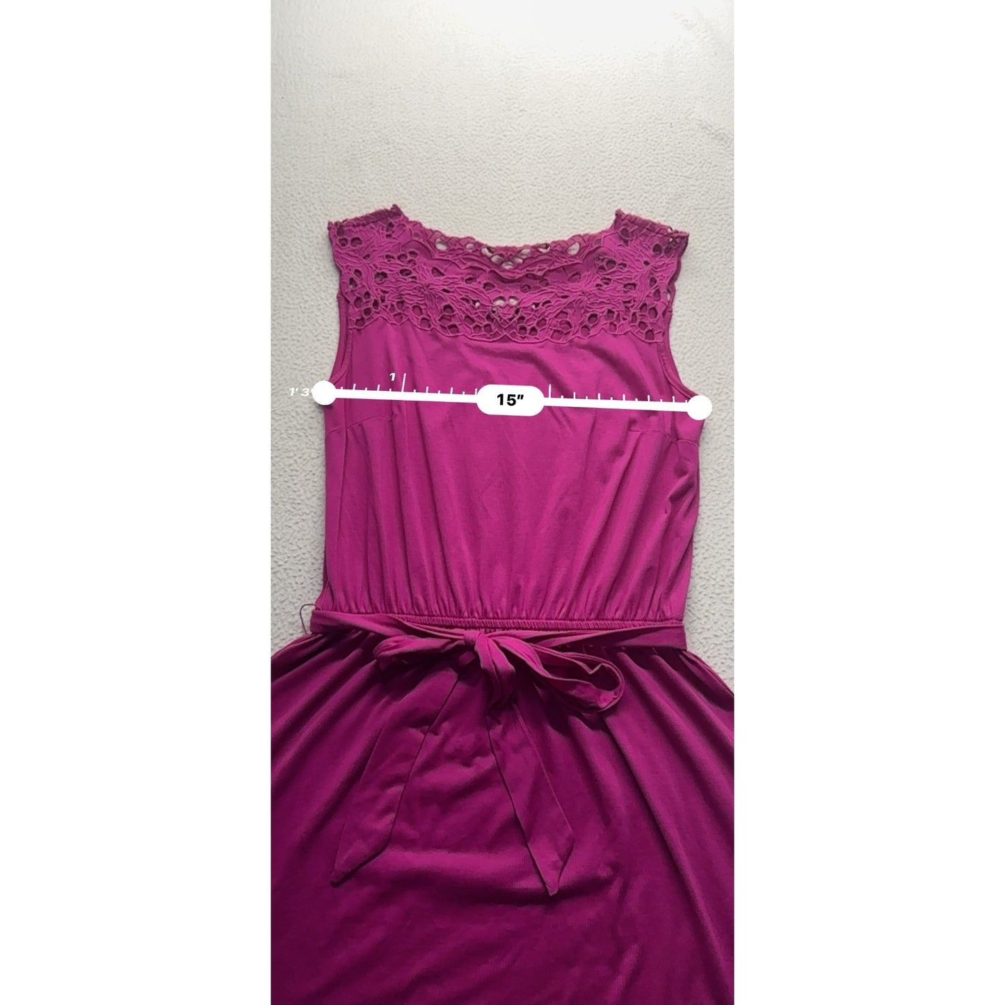Loft Sleeveless Magenta Dress With Lace Detail & Belt #9140