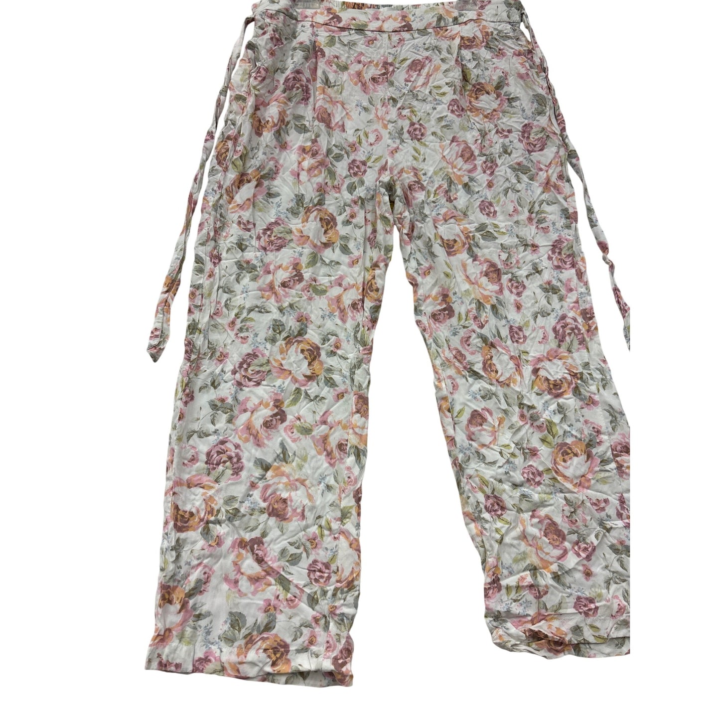 Floral Wide-Leg Rayon Pants With Tie Waist #6981