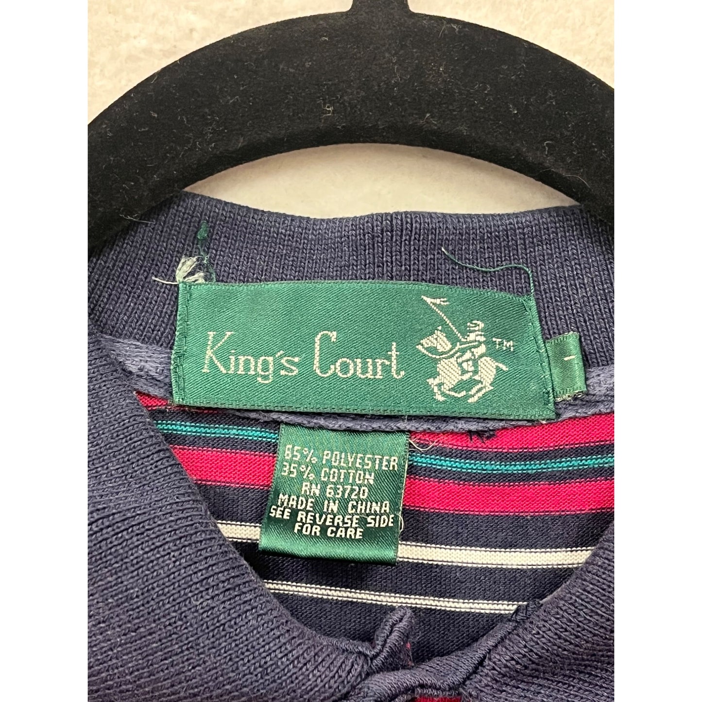 Mens XL Kings Court Navy Striped Polo Shirt W/ Pink & White Accents #6873