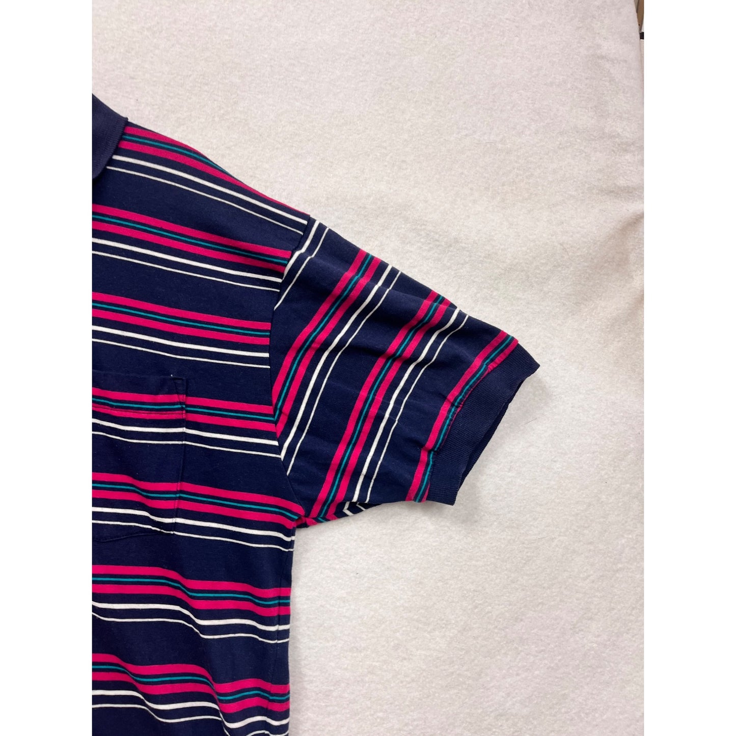 Mens XL Kings Court Navy Striped Polo Shirt W/ Pink & White Accents #6873