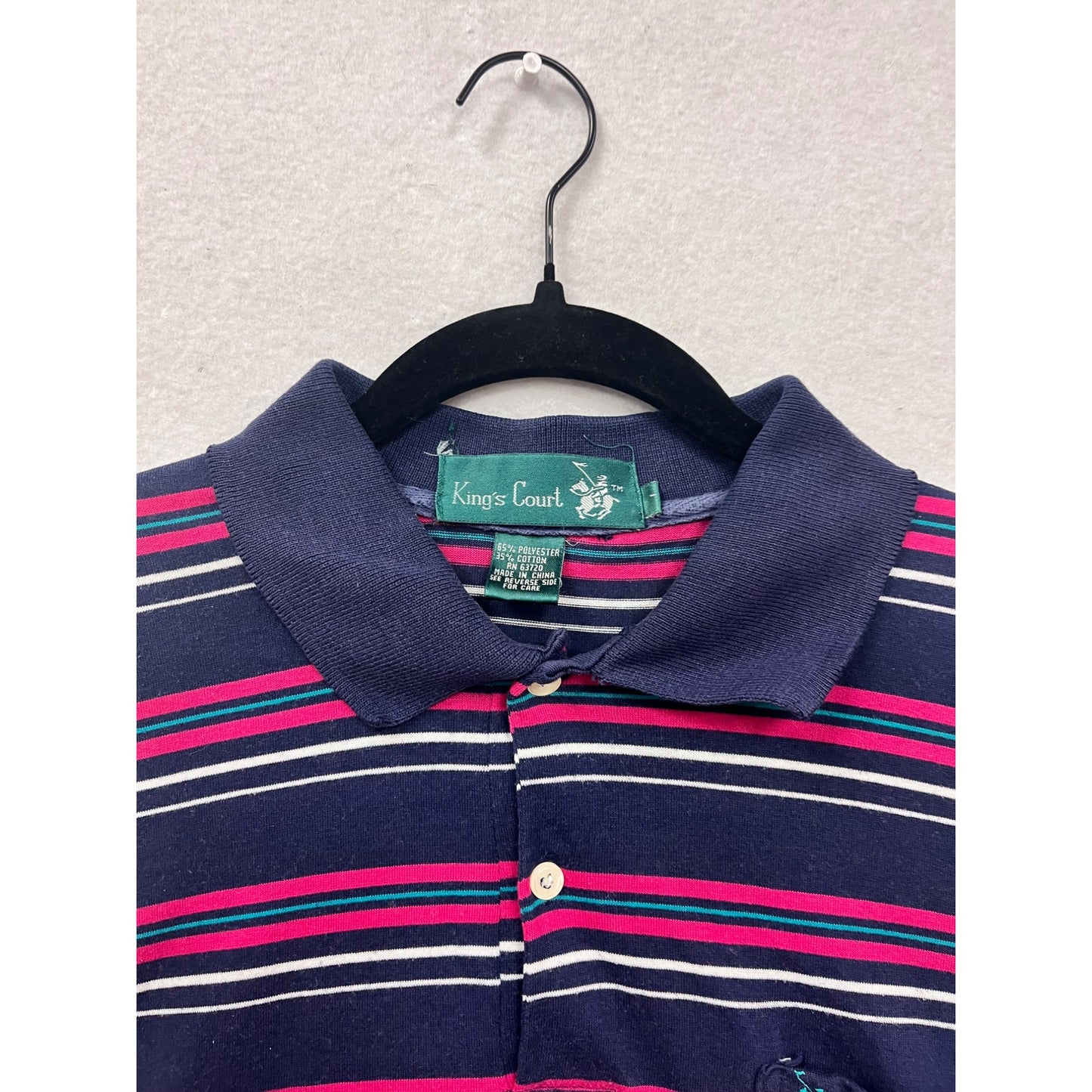 Mens XL Kings Court Navy Striped Polo Shirt W/ Pink & White Accents #6873