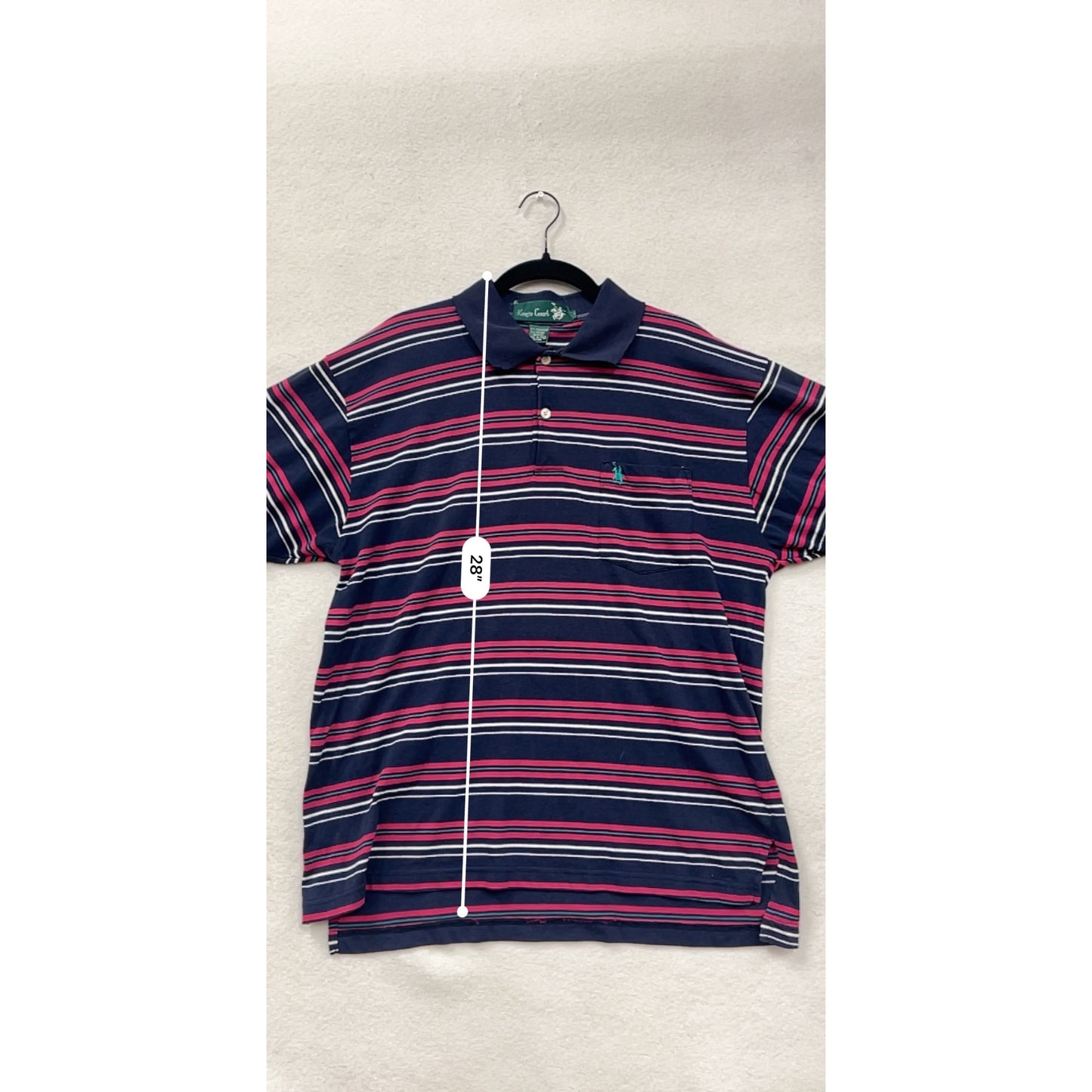 Mens XL Kings Court Navy Striped Polo Shirt W/ Pink & White Accents #6873
