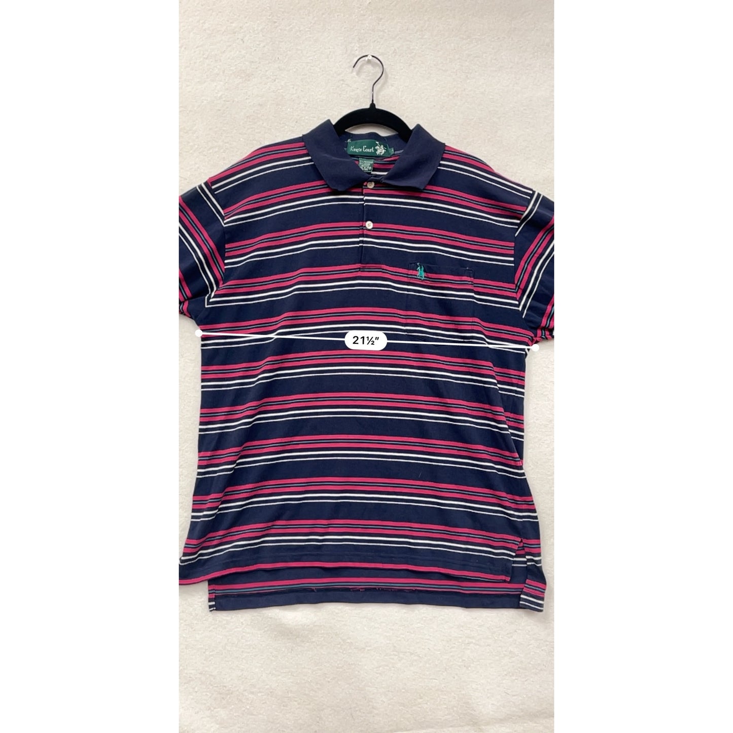 Mens XL Kings Court Navy Striped Polo Shirt W/ Pink & White Accents #6873