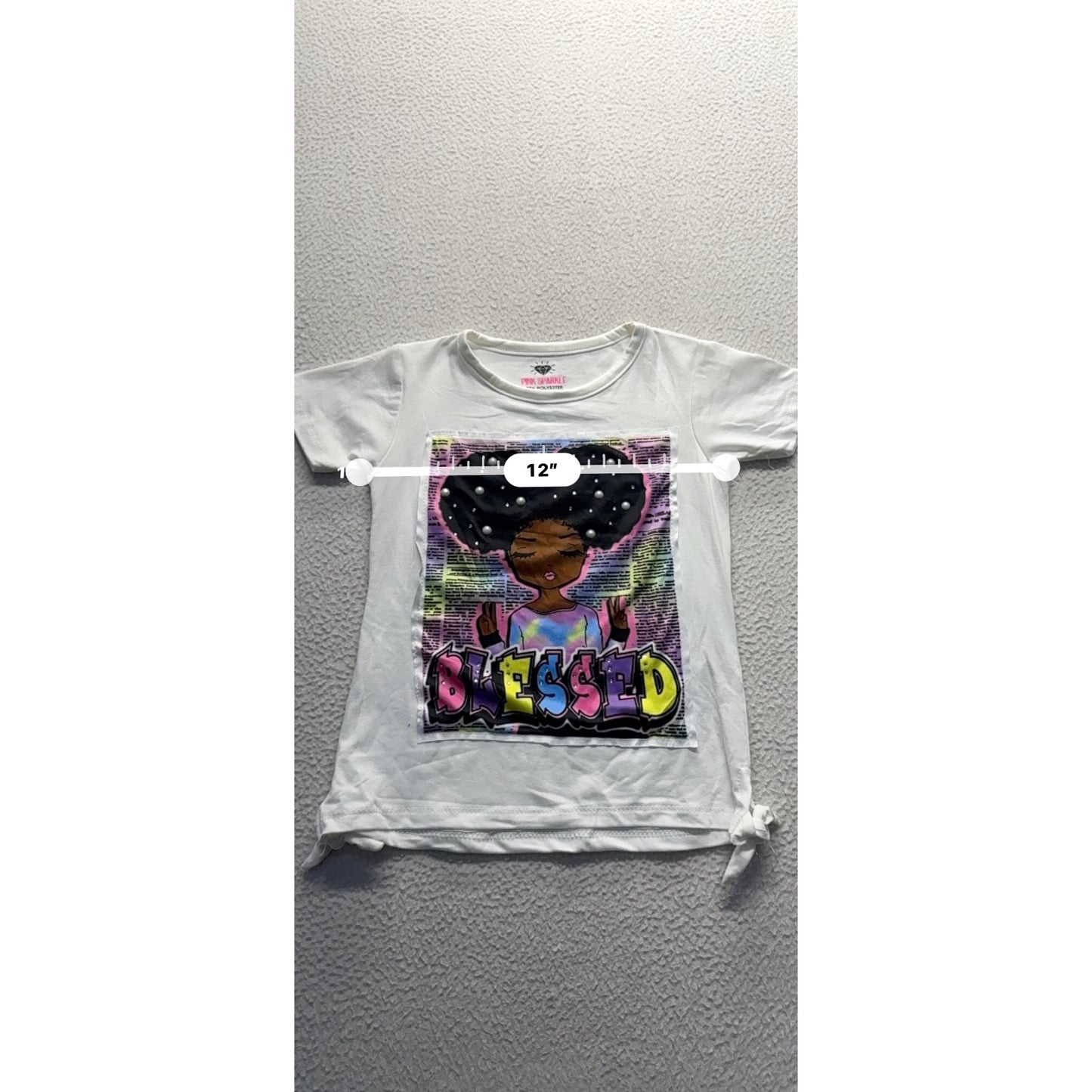Blessed Graphic White T-Shirt With Pearl Accents By Pink Sparkle Size 4 #9325