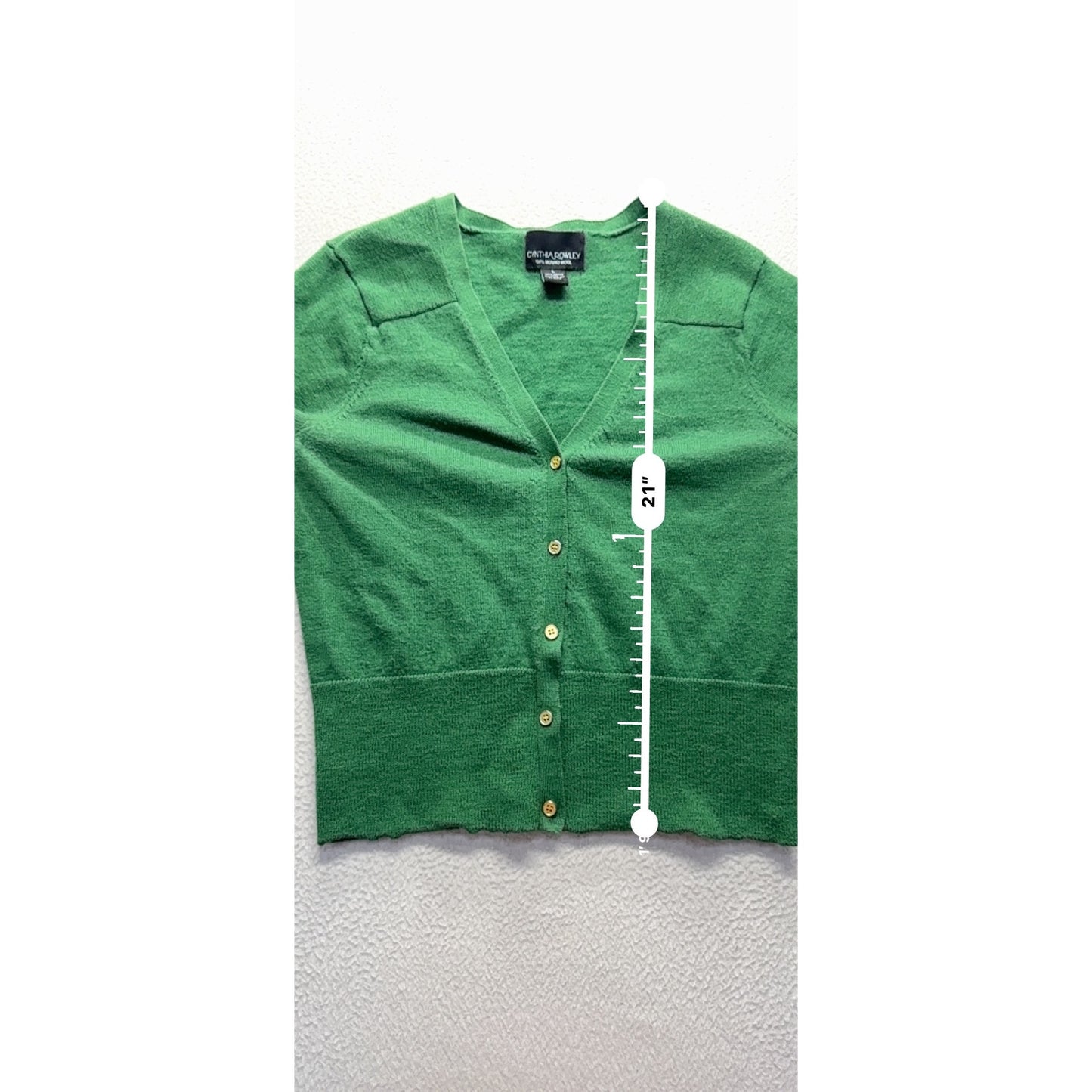 Cynthia Rowley Green 100% Merino Wool Cardigan Sweater V-Neck L #9571