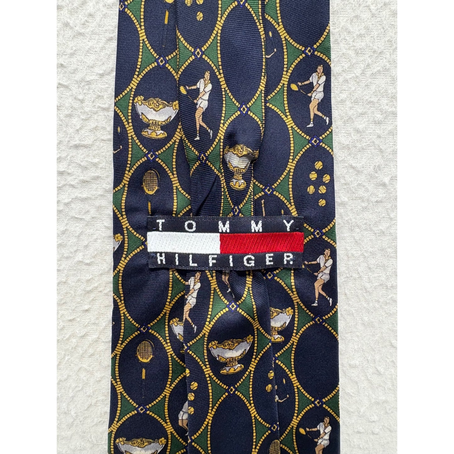 Vintage Tommy Hilfiger Mens Tennis-Themed Silk Tie #7732