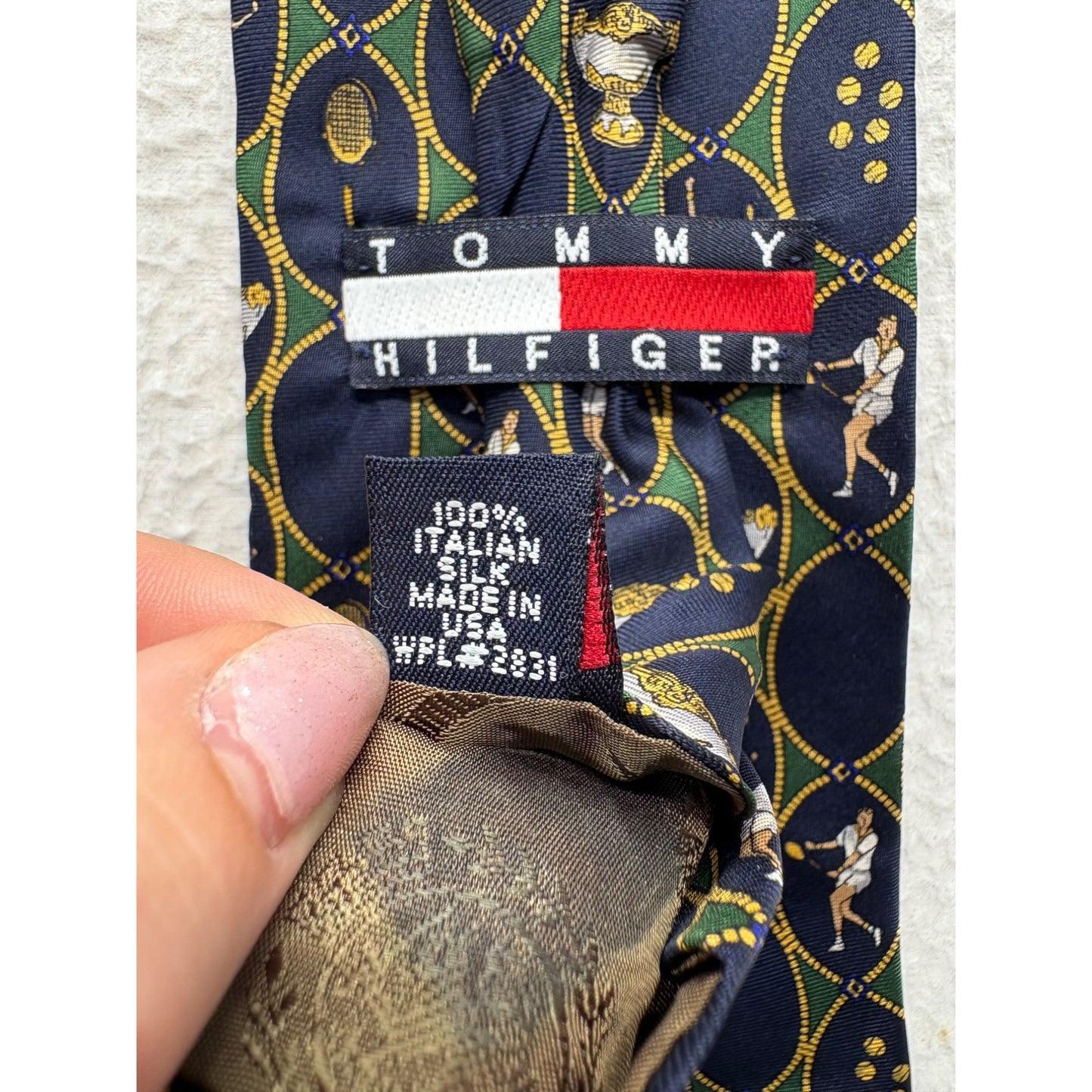 Vintage Tommy Hilfiger Mens Tennis-Themed Silk Tie #7732