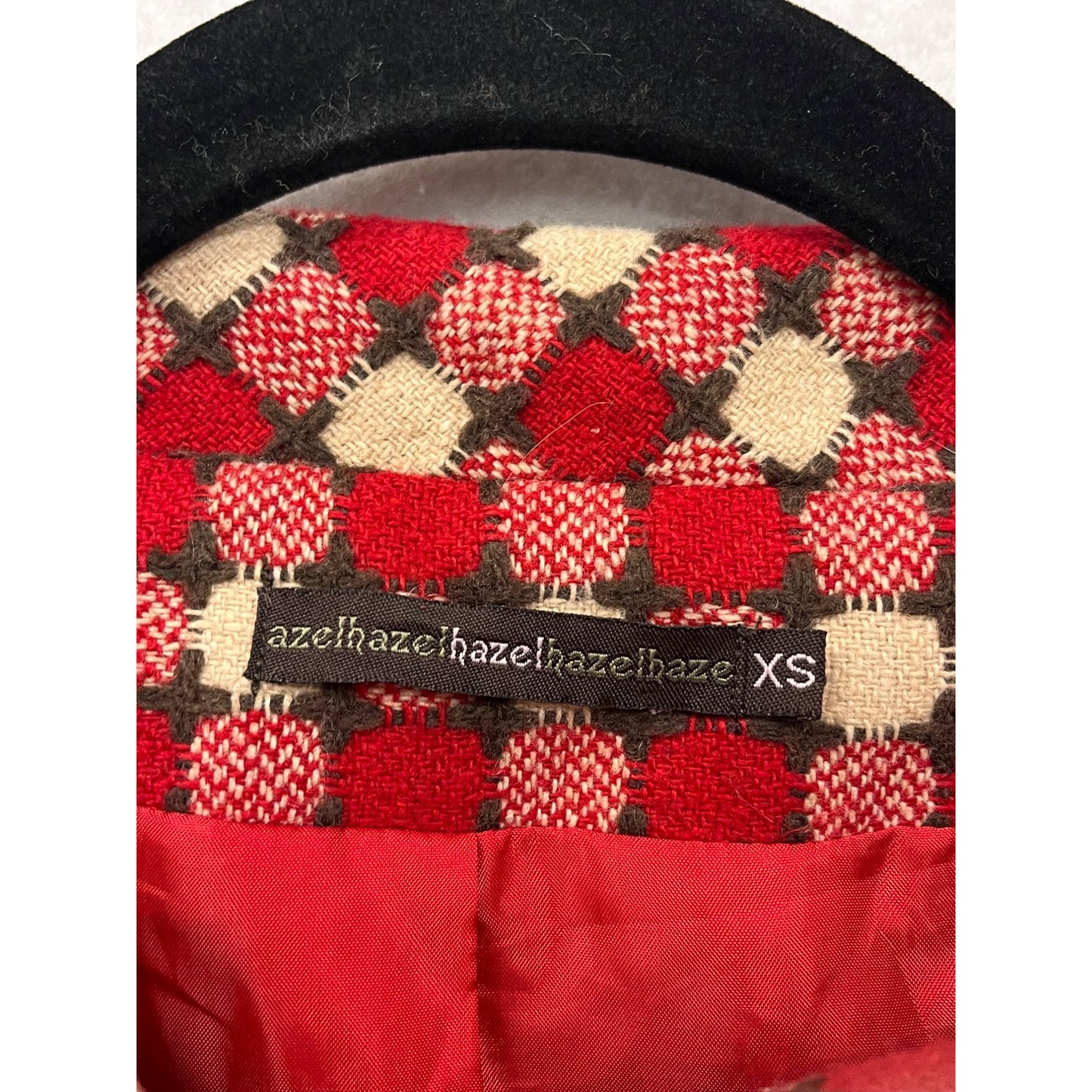 Retro Hazel Red & Cream Checkered Coat Women’s XS #98076