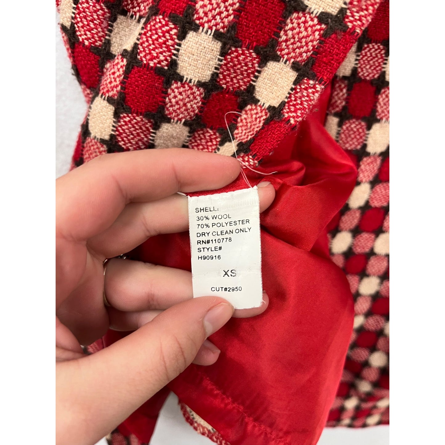 Retro Hazel Red & Cream Checkered Coat Women’s XS #98076