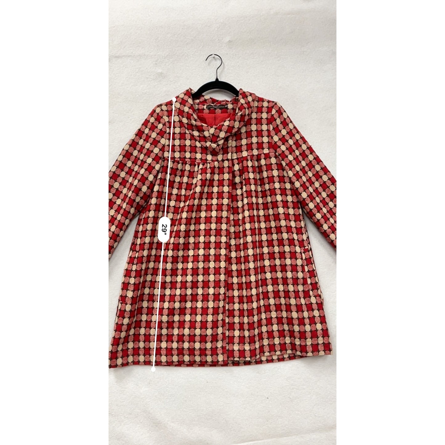 Retro Hazel Red & Cream Checkered Coat Women’s XS #98076