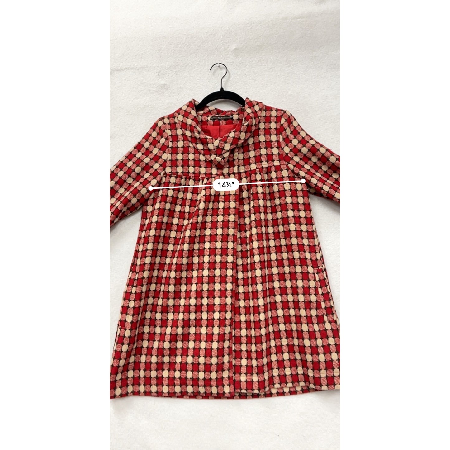 Retro Hazel Red & Cream Checkered Coat Women’s XS #98076