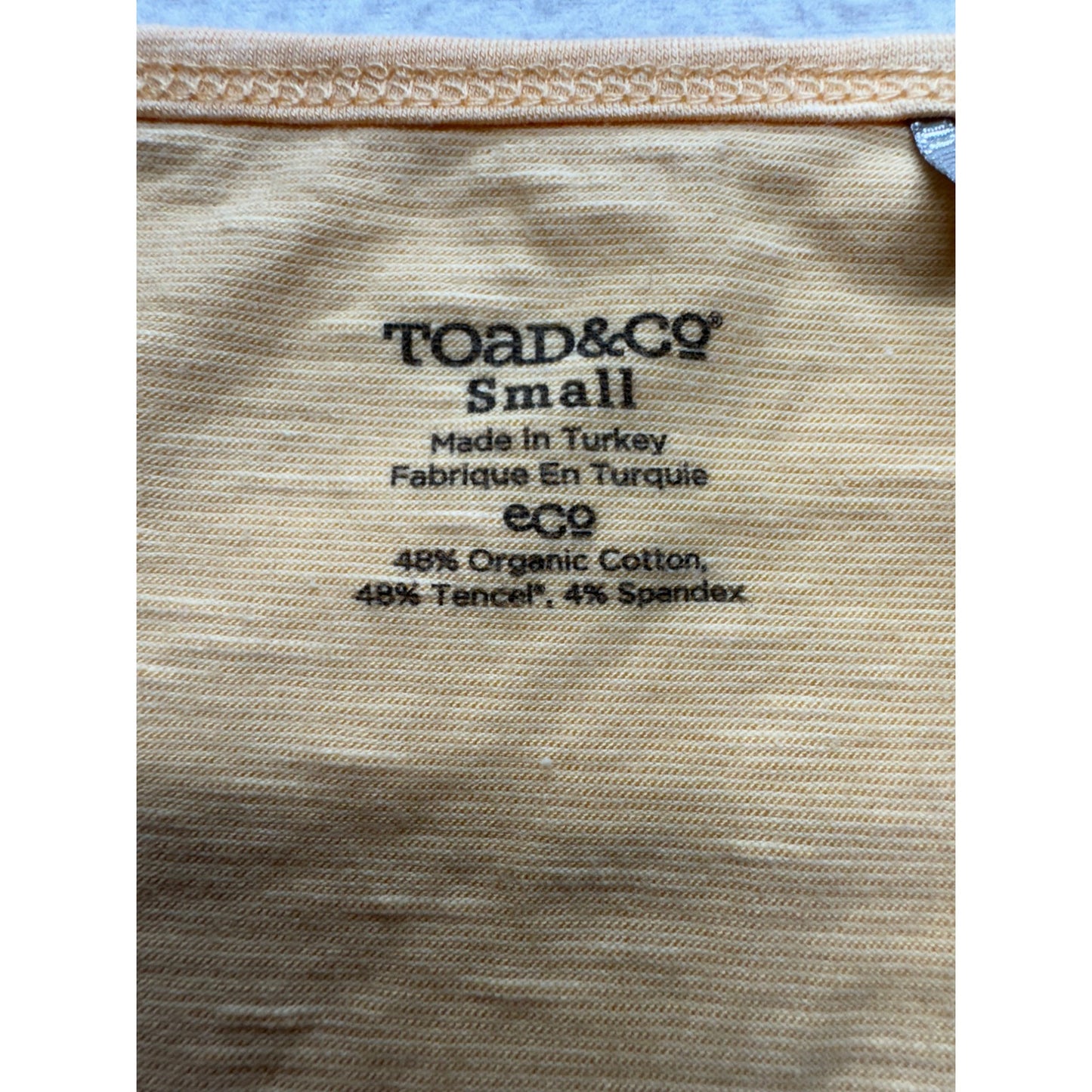 Toad & Co V-Neck Yellow T-Shirt Size S Organic Cotton Blend #7991
