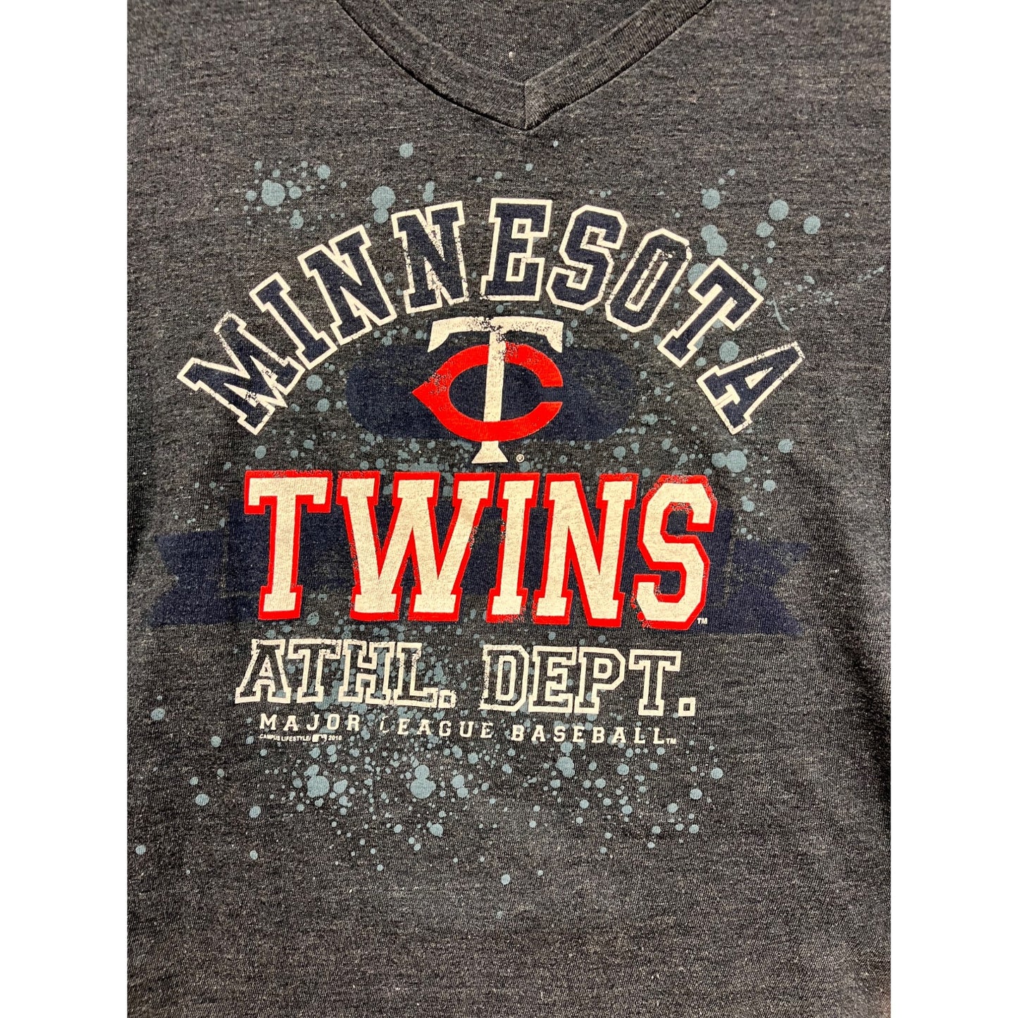 Minnesota Twins Womens Large V-Neck T-Shirt MLB Athletics Dept. Navy #6354