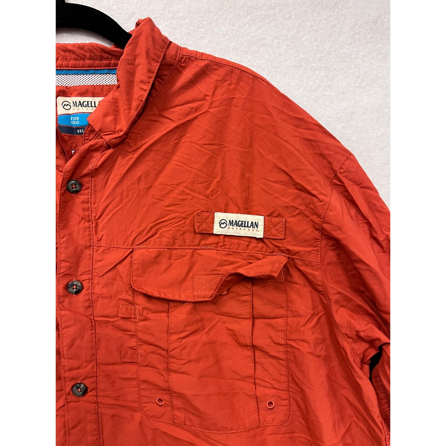Magellan Outdoors Mens Red Long Sleeve Button-Up Shirt #6125
