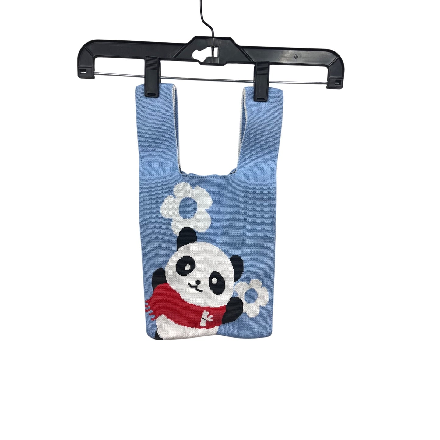 Panda-Themed Blue & White Knit Tote Bag #920A