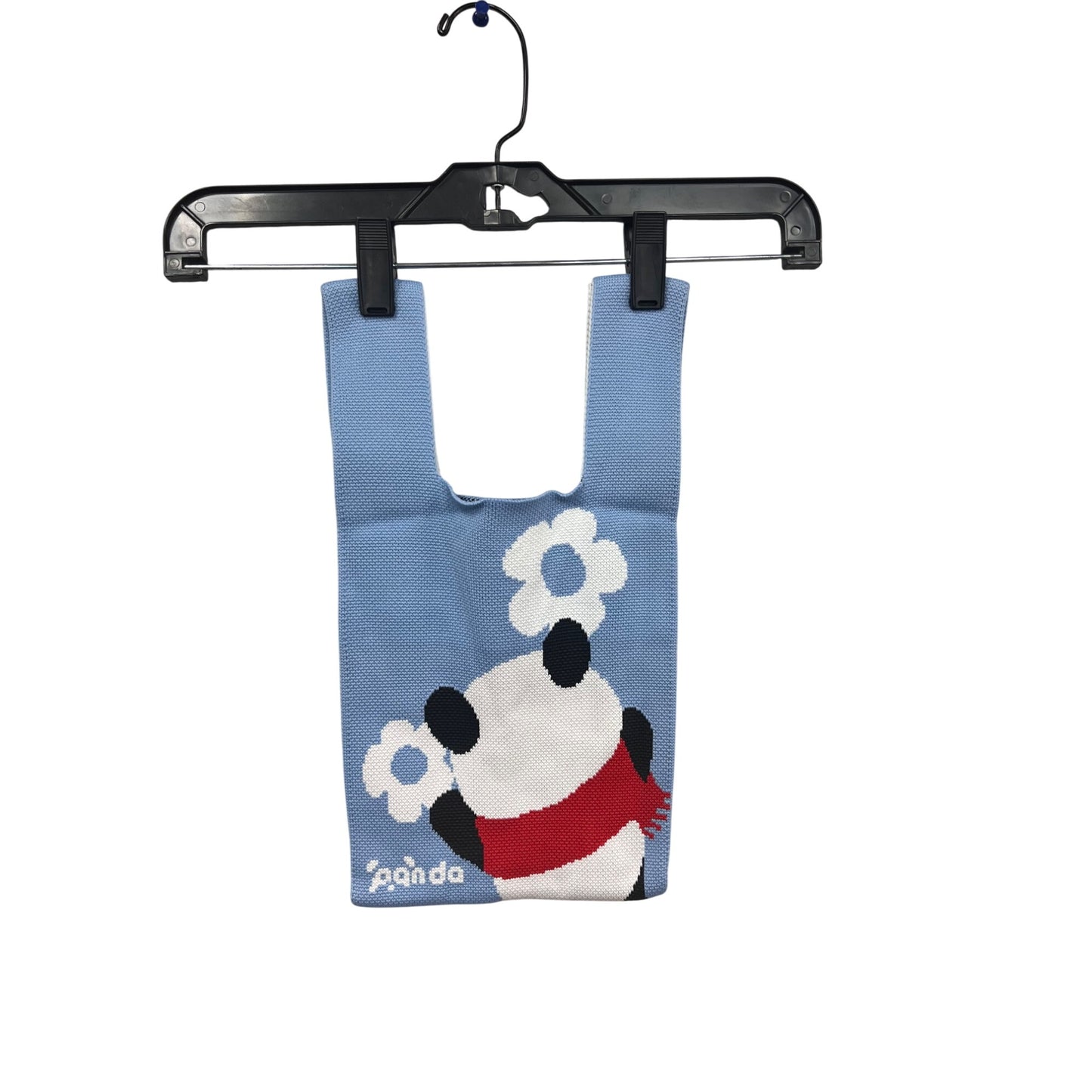 Panda-Themed Blue & White Knit Tote Bag #920A